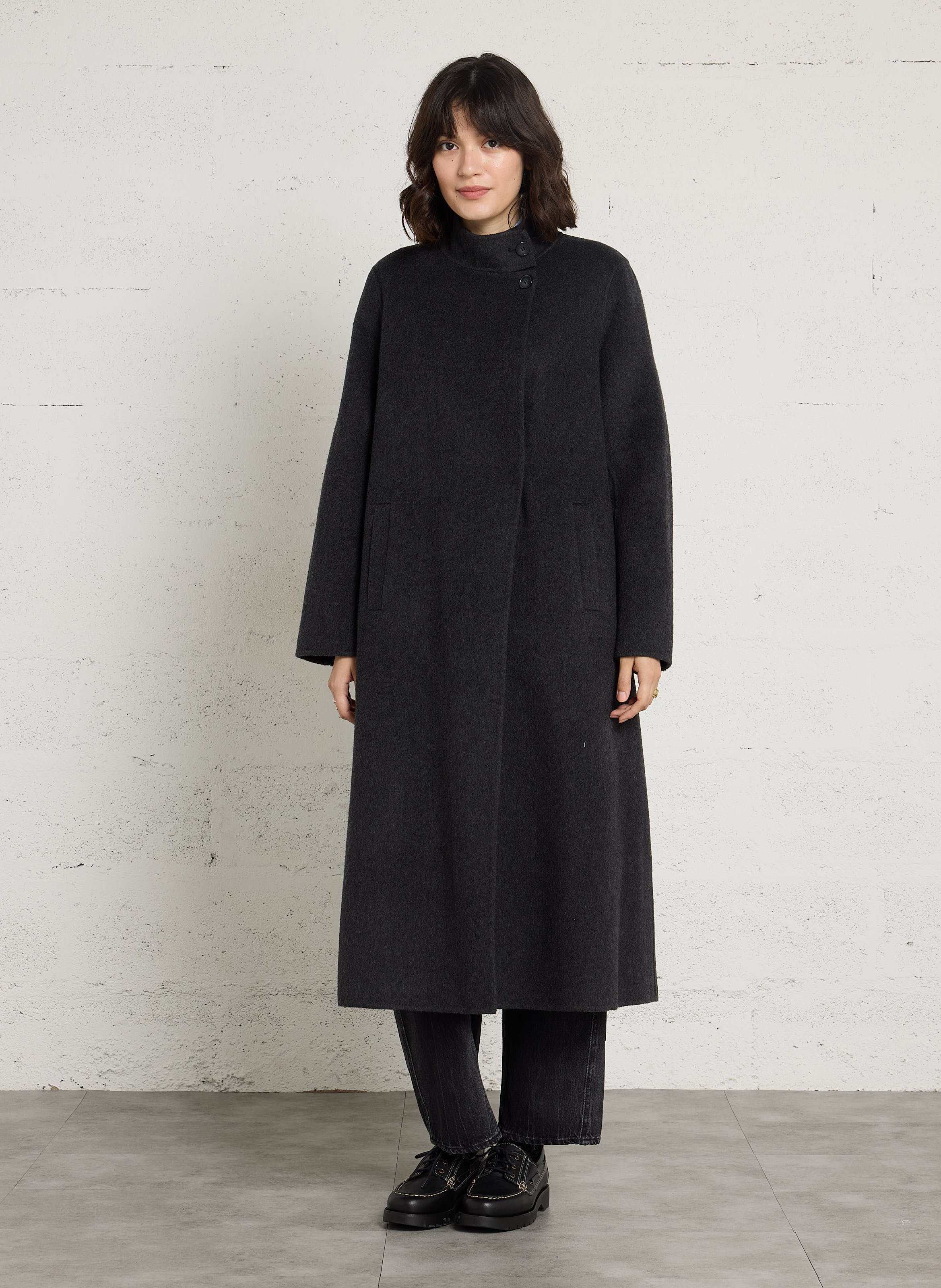 Manteau long oversize en laine mélangée DES PETITS HAUTS Gris