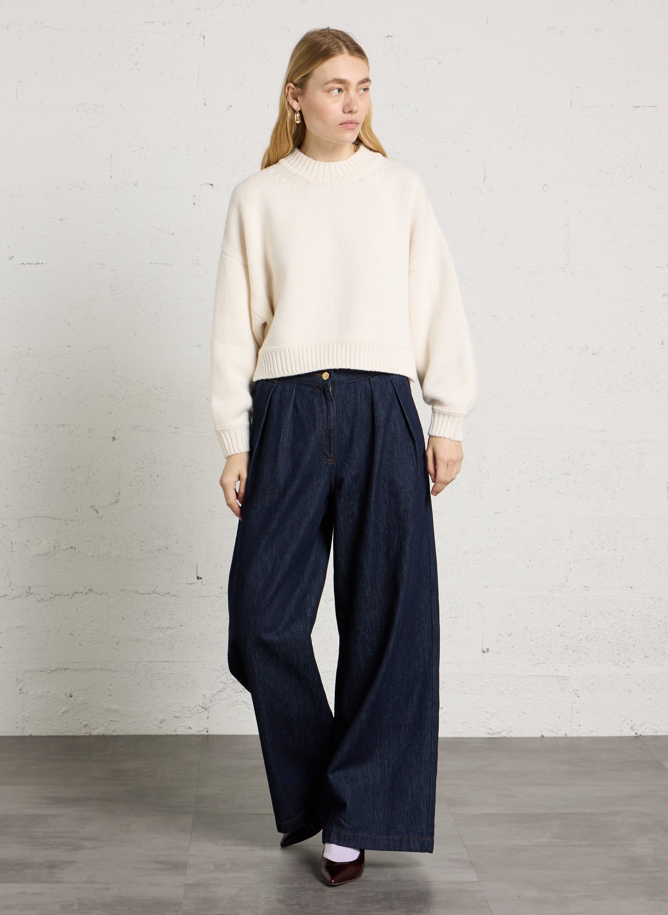 Wide-leg raw denim pleated jeans SESSUN Blue