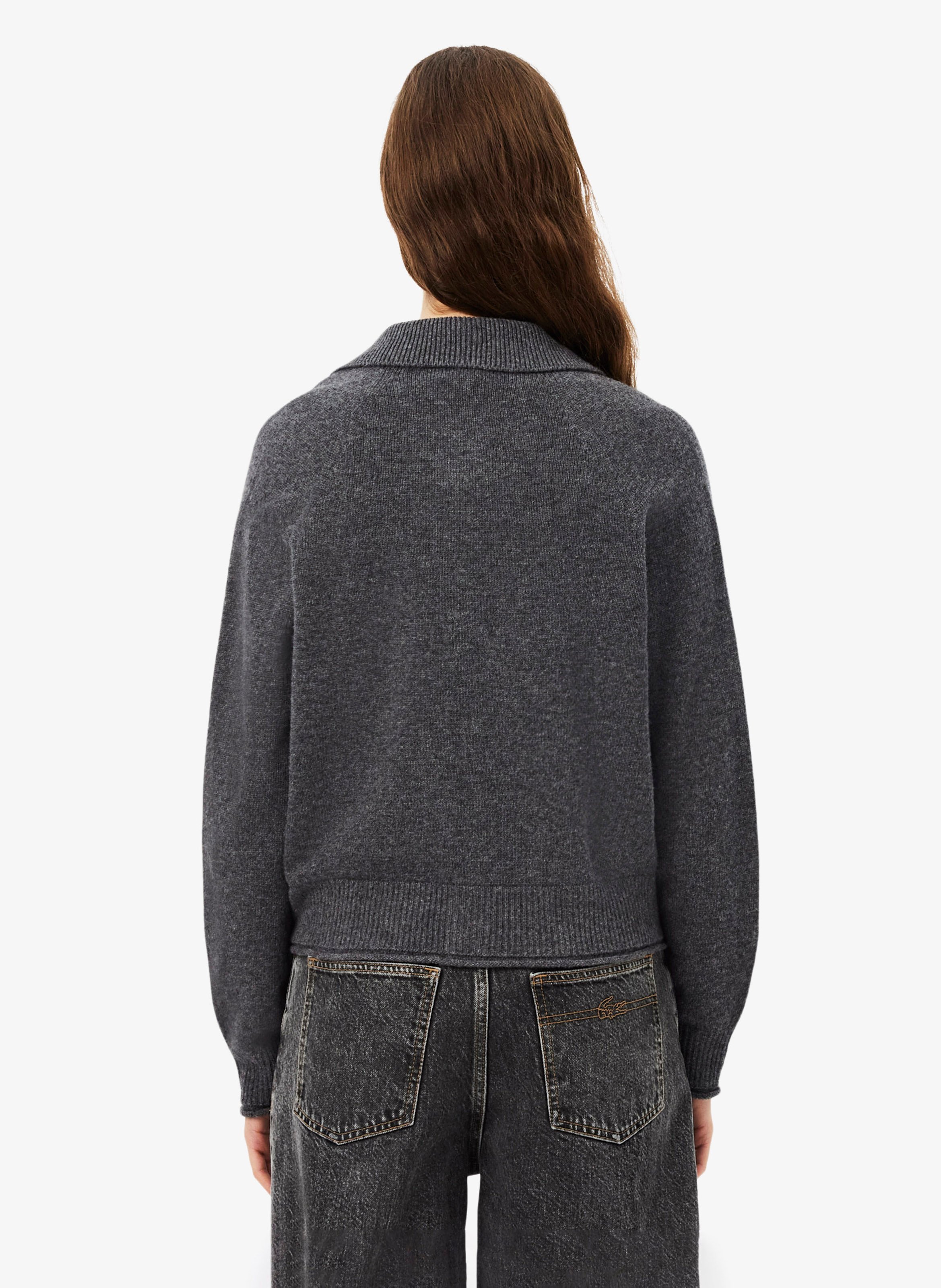 Cardigan col classique en laine LACOSTE Gris