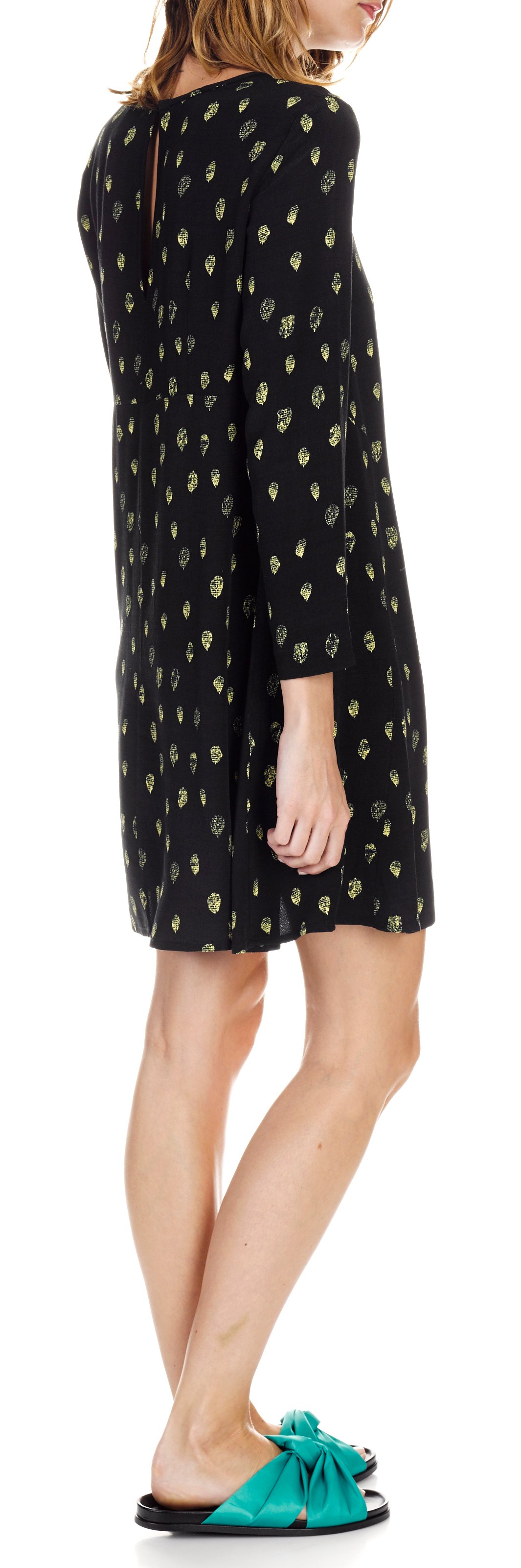 Robe courte trapèze en crêpe imprimé ATTIC AND BARN Noir