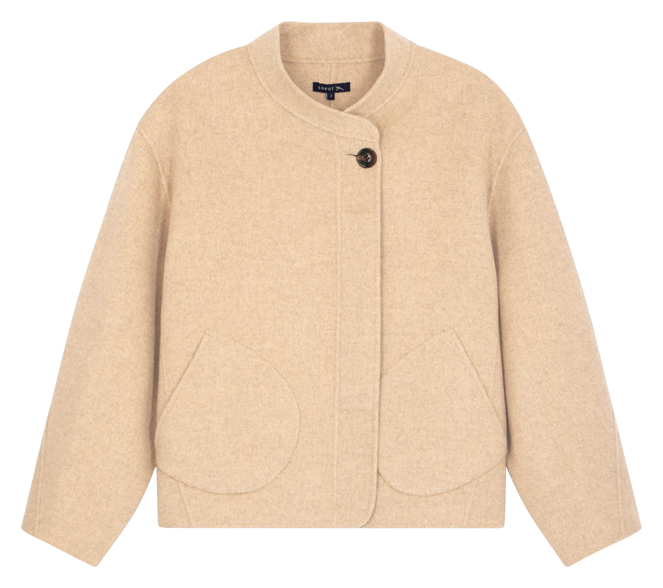 Manteau col rond en laine mélangée  SOEUR Beige