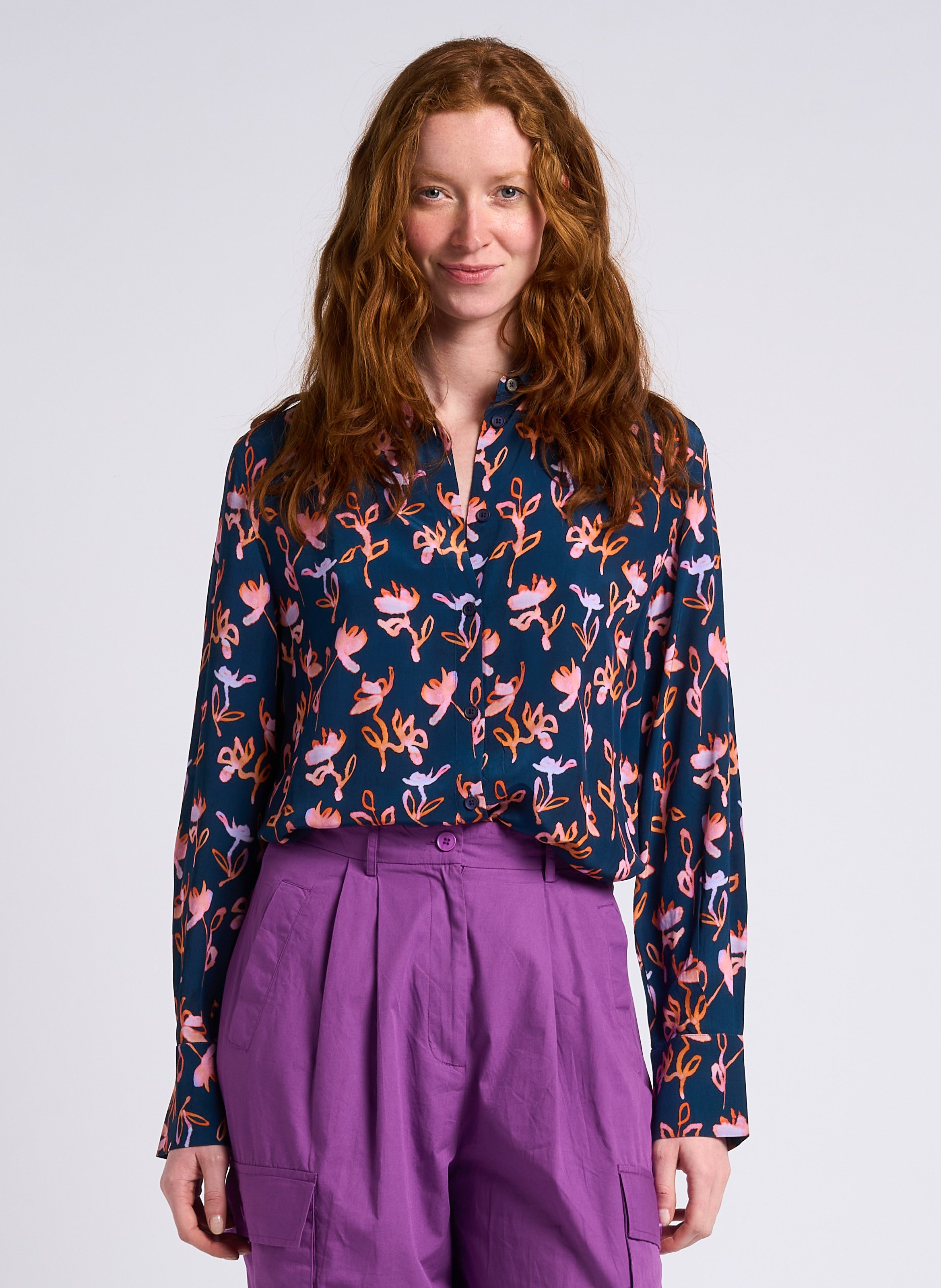 Chemise droite col classique fluide PAUL SMITH Bleu