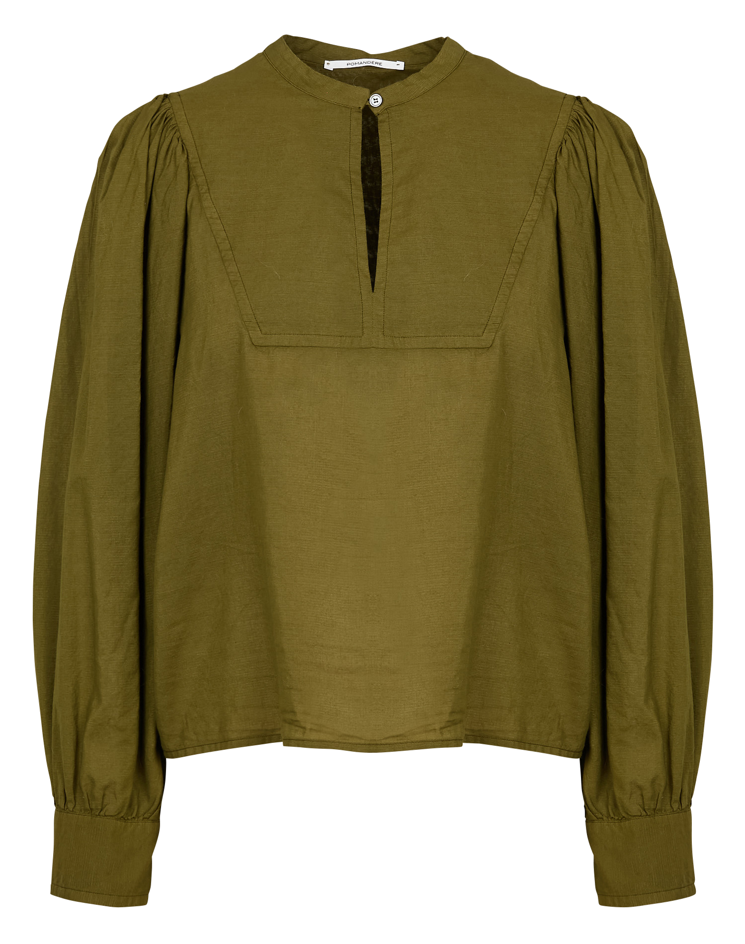 Round neck straight blouse in cotton and silk blend POMANDERE Green