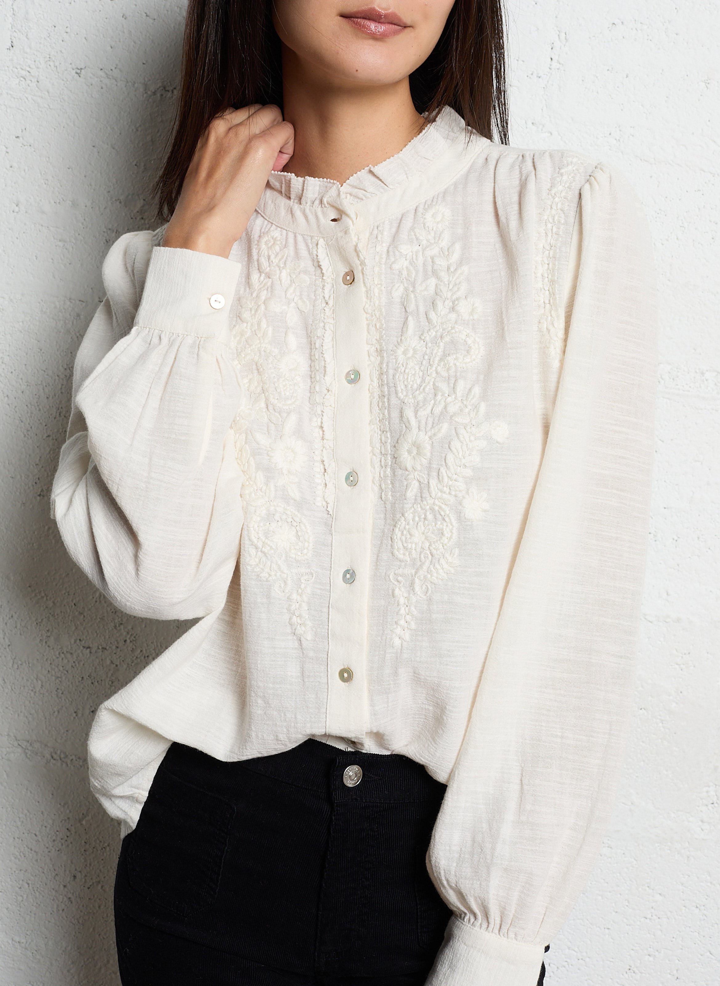 Chemise brodée en coton  MAISON 123 Blanc