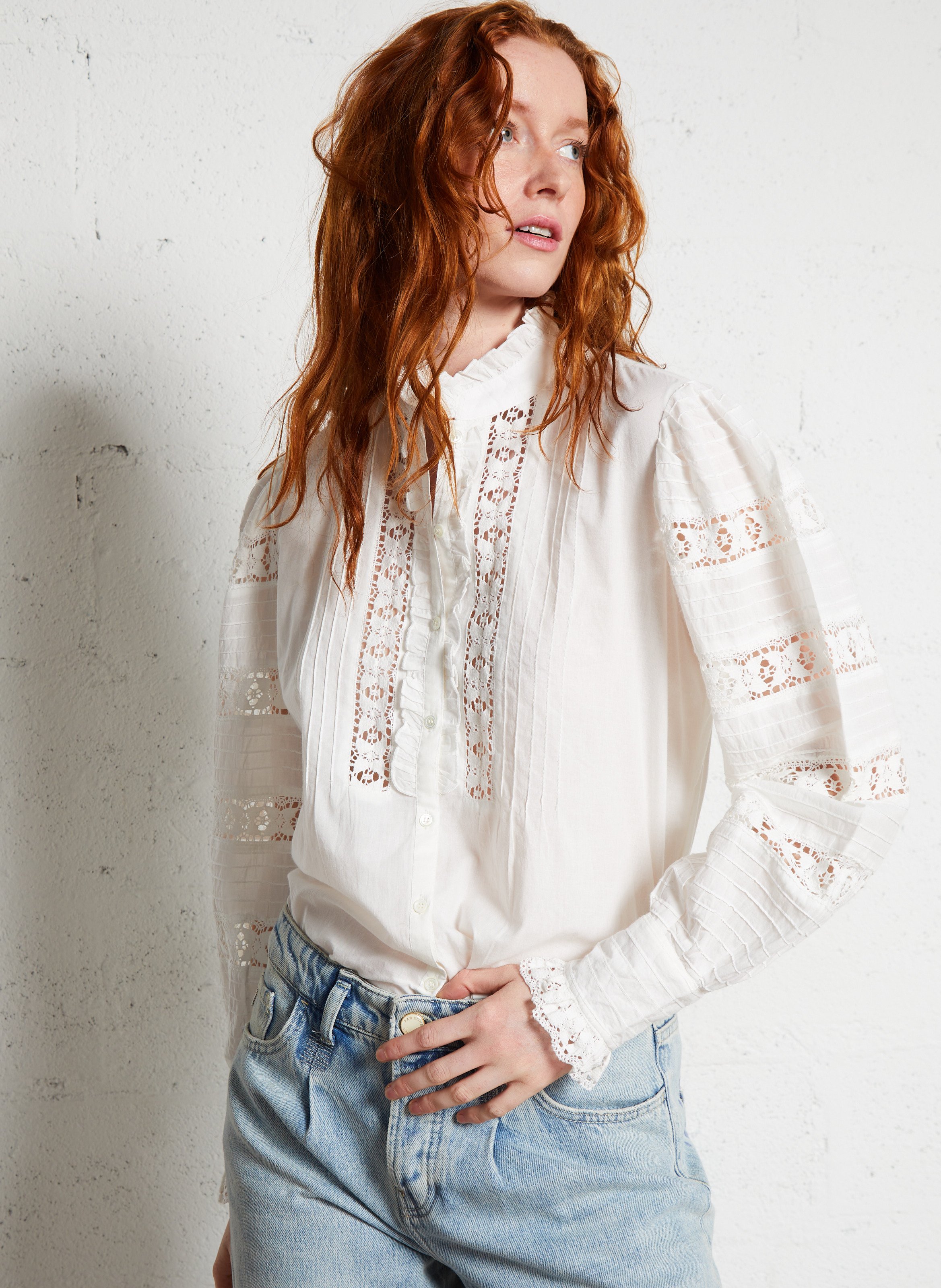 Round-neck cotton blouse ANTIK BATIK Beige