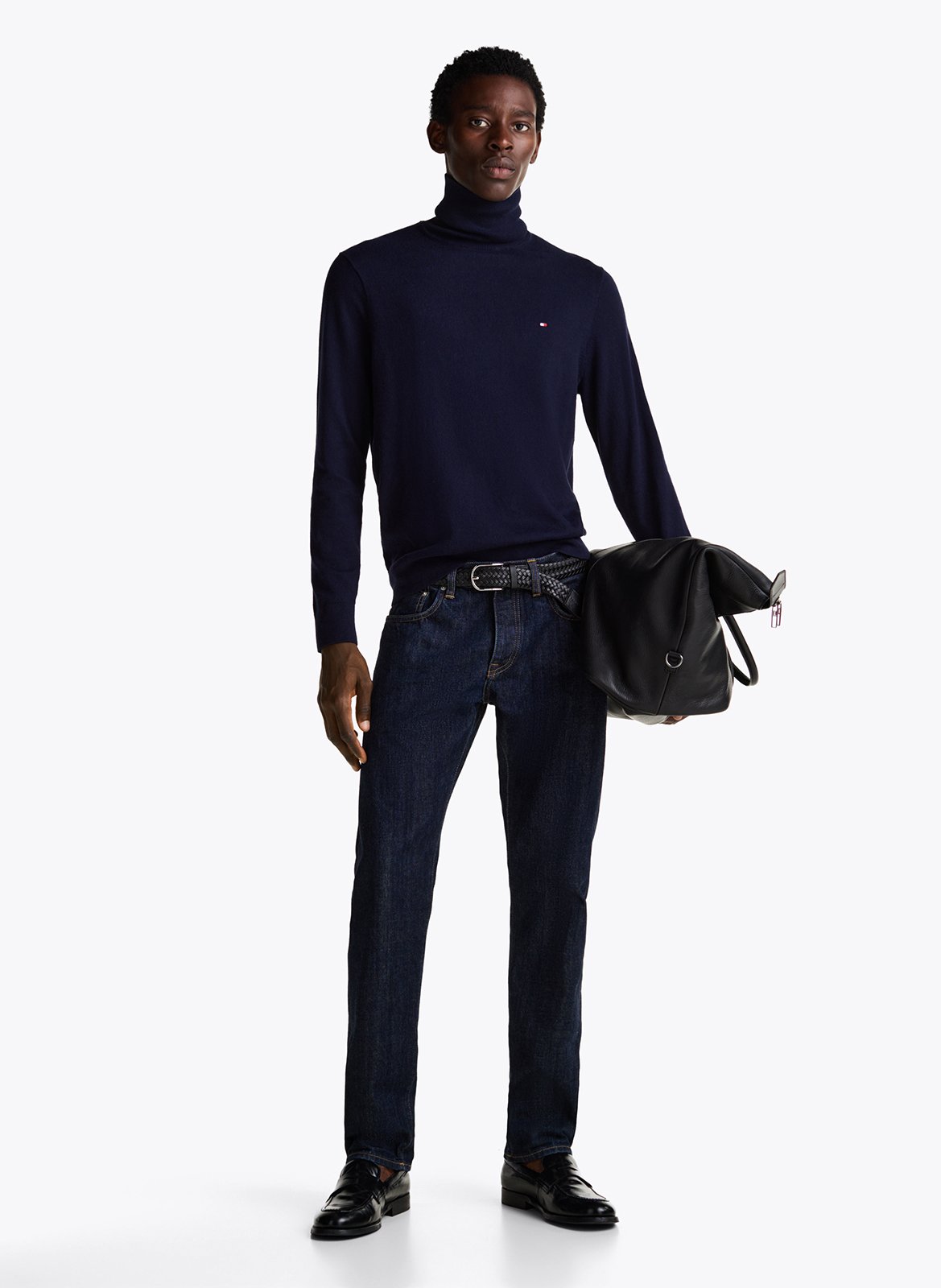 Regular-fit organic cotton-blend turtleneck Blue