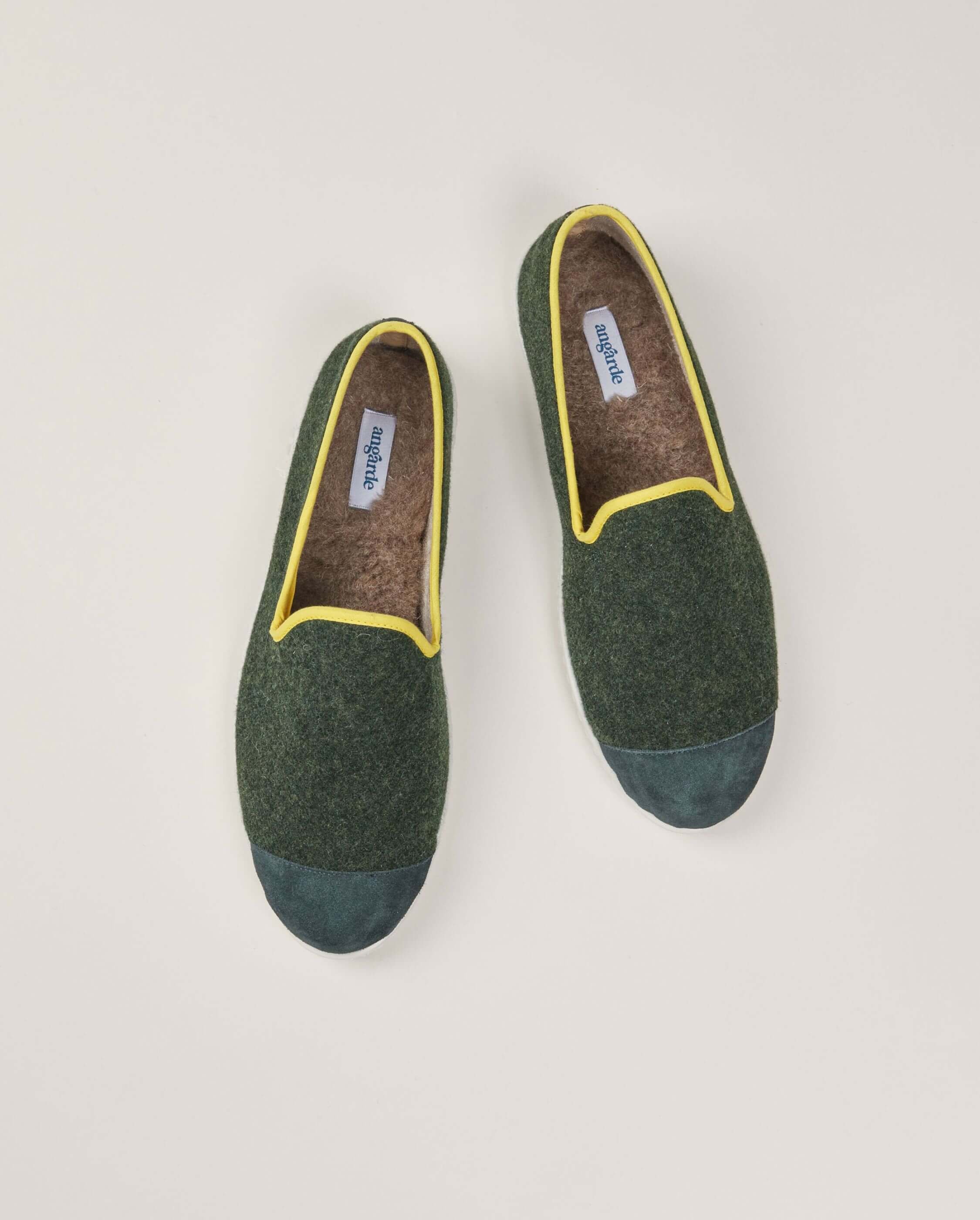 Men's wool slipper, green yellow ANGARDE Green