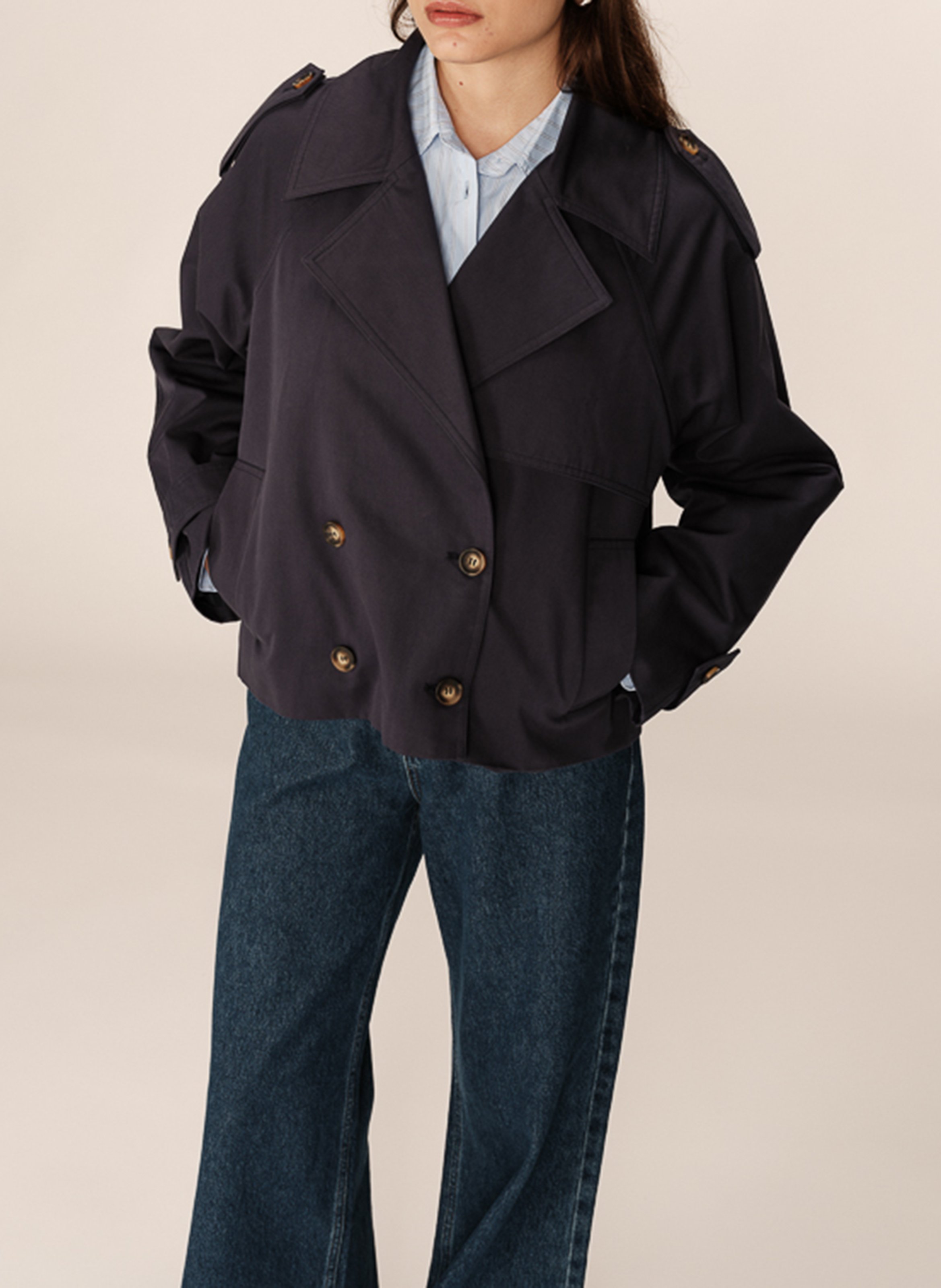 Oversized cotton trench coat GRACE ET MILA Blue