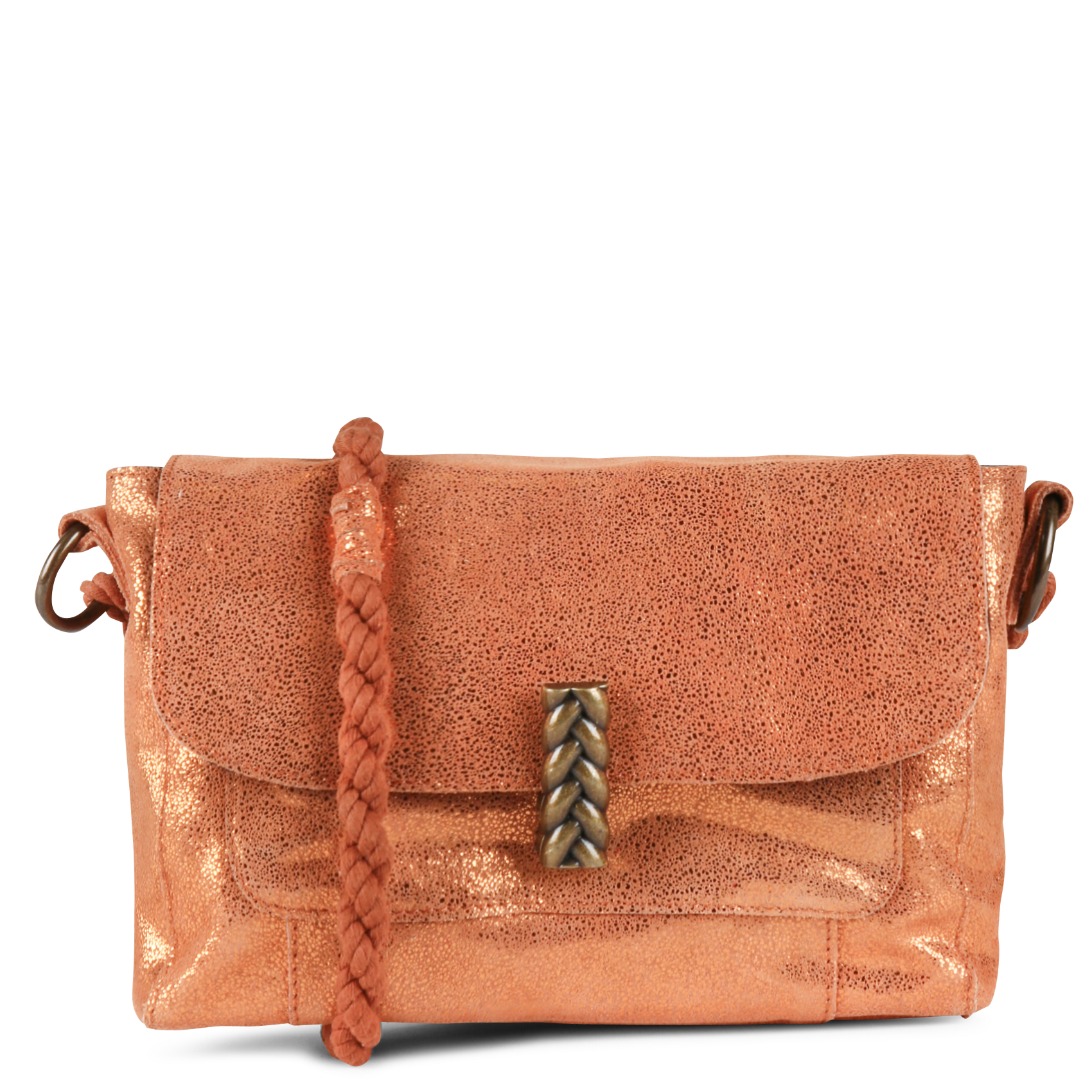 Leather shoulder bag PIECES Golden