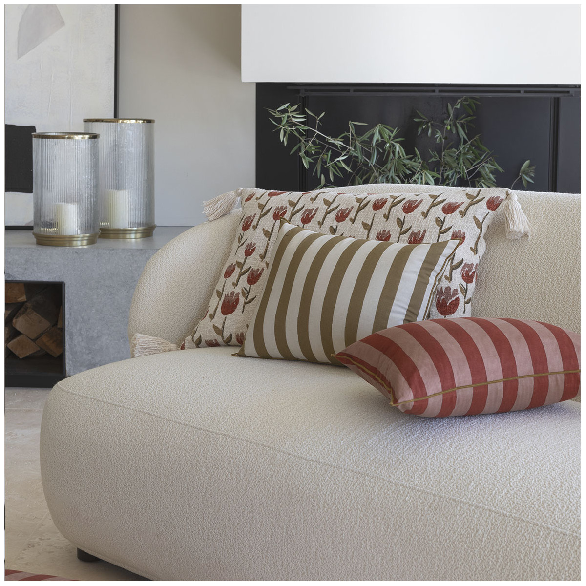 Housse de coussin coton BLANC D'IVOIRE Marron