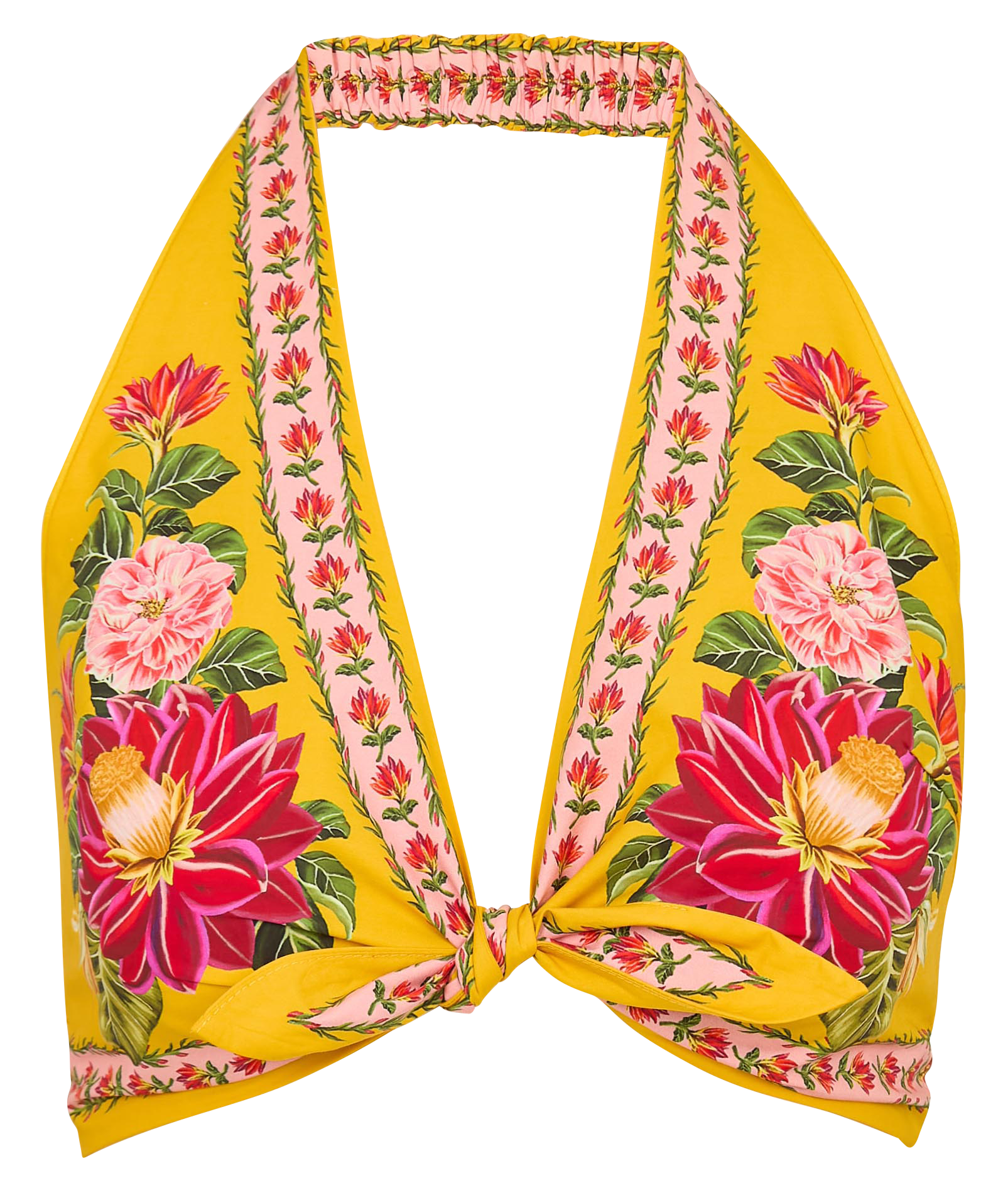 Floral print high-neck top FARM RIO Yellow