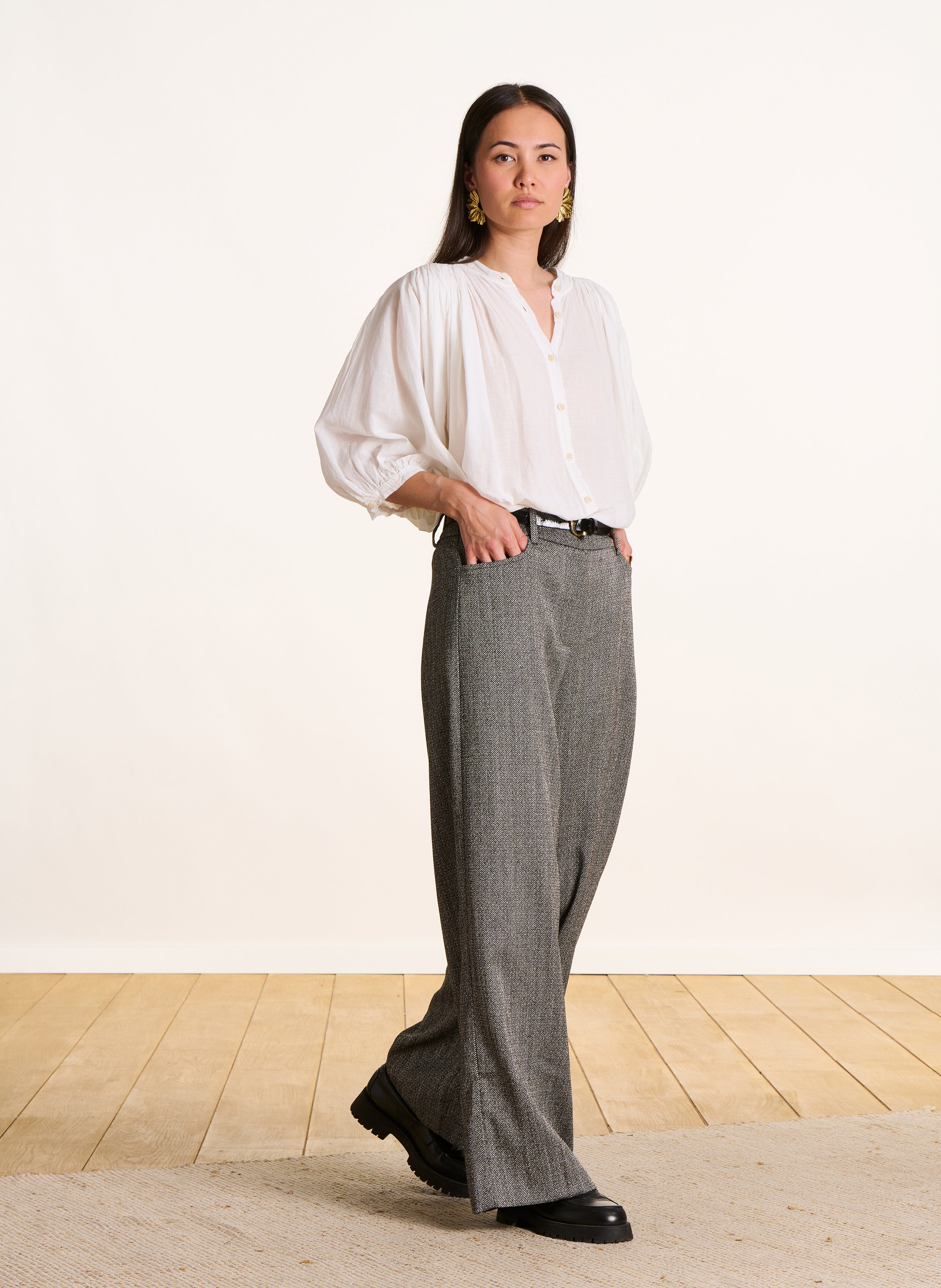 Pantalon large chevrons LA FEE MARABOUTEE Noir