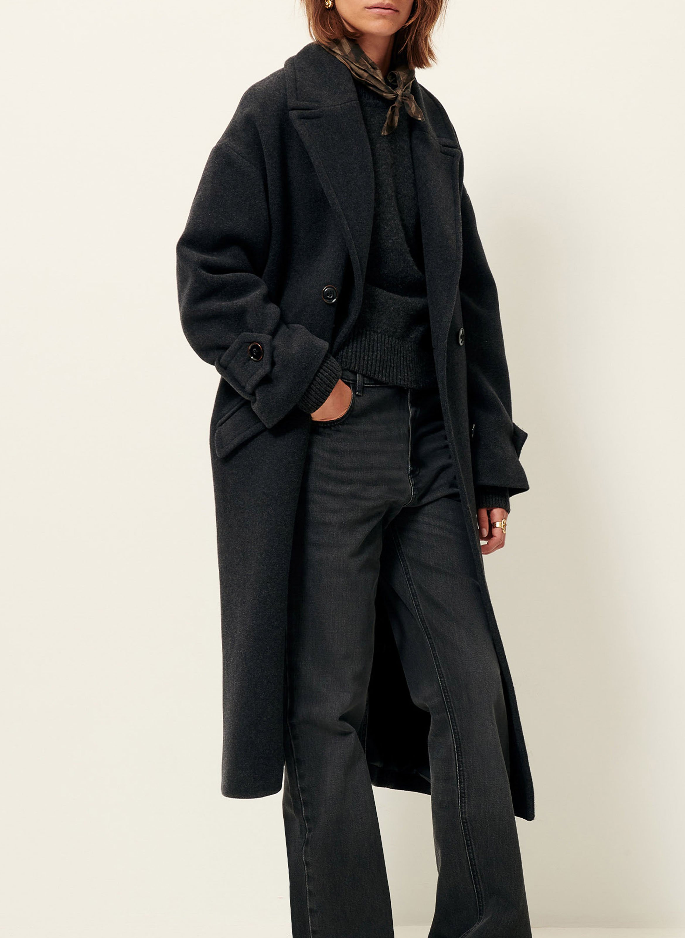 Straight-cut wool-blend coat with tailored collar SESSUN Grey
