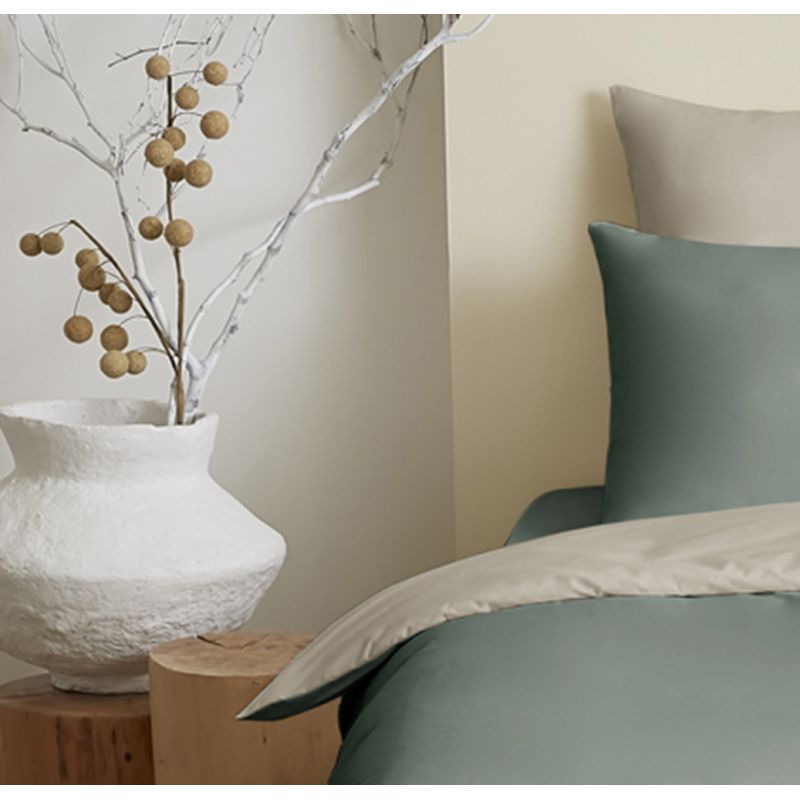 Complete 4-piece eucalyptus/lin reversible duvet cover set for a 90 x 190 cm bed COTON PUR Beige