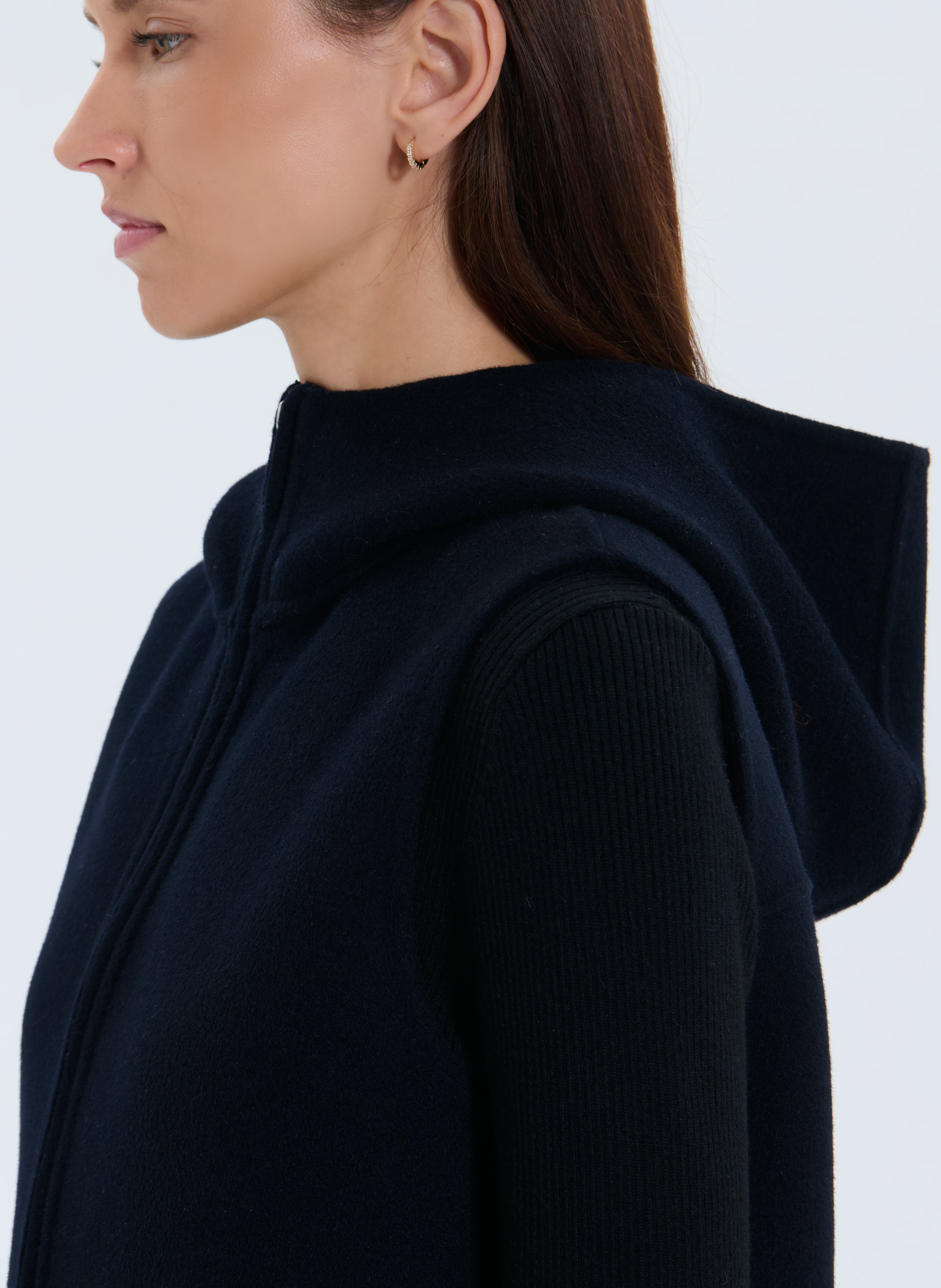 Gilet à capuche droit en laine mélangée ZAPA Bleu