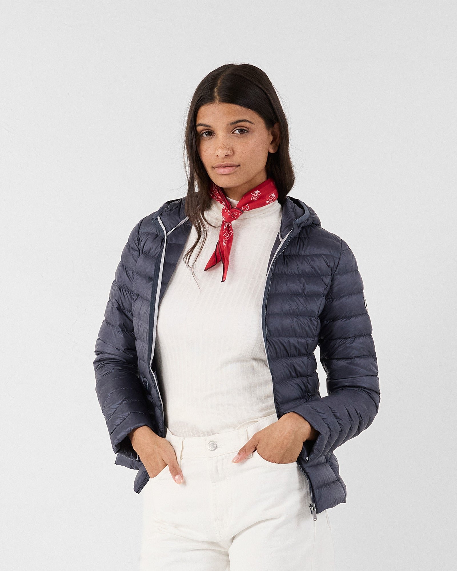 Lightweight hooded puffer jacket in bluestone cloe JOTT Blue