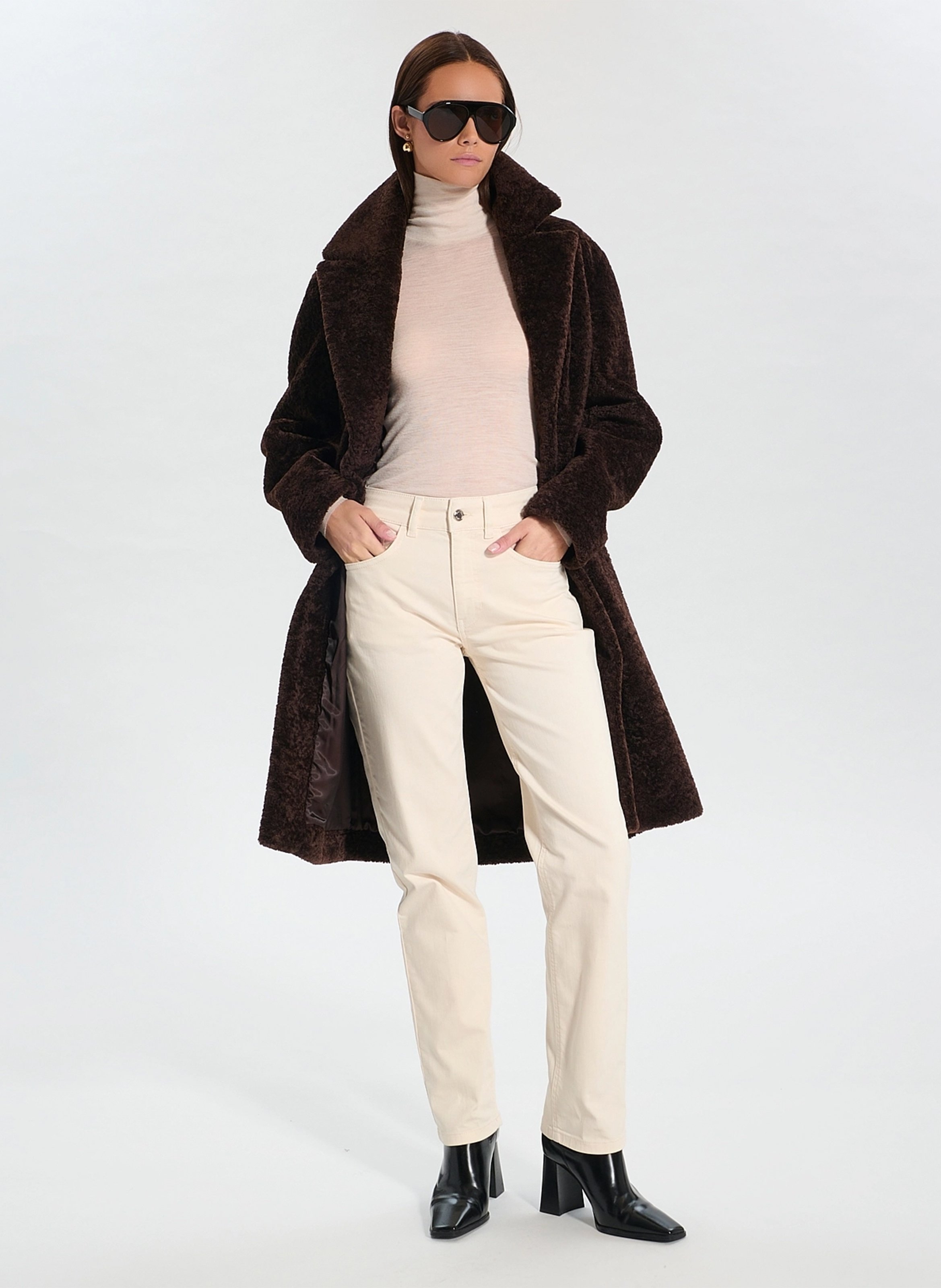 Coat with fur-lined tailored collar ZAPA Brown