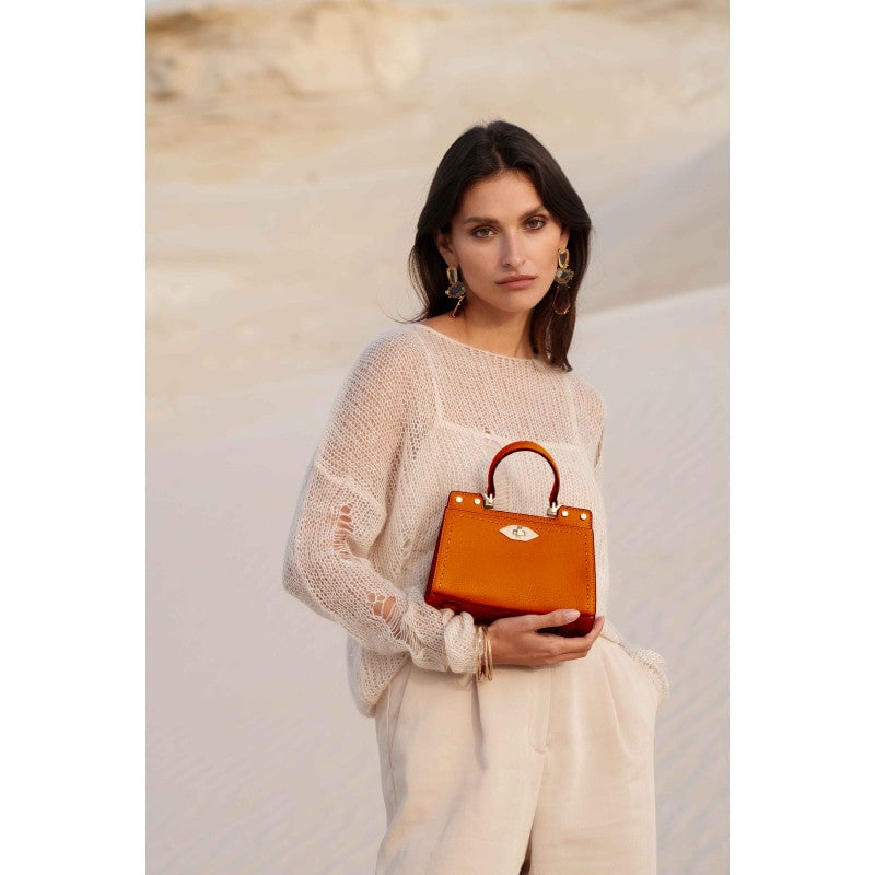 Handbag - cowhide leather POURCHET Orange