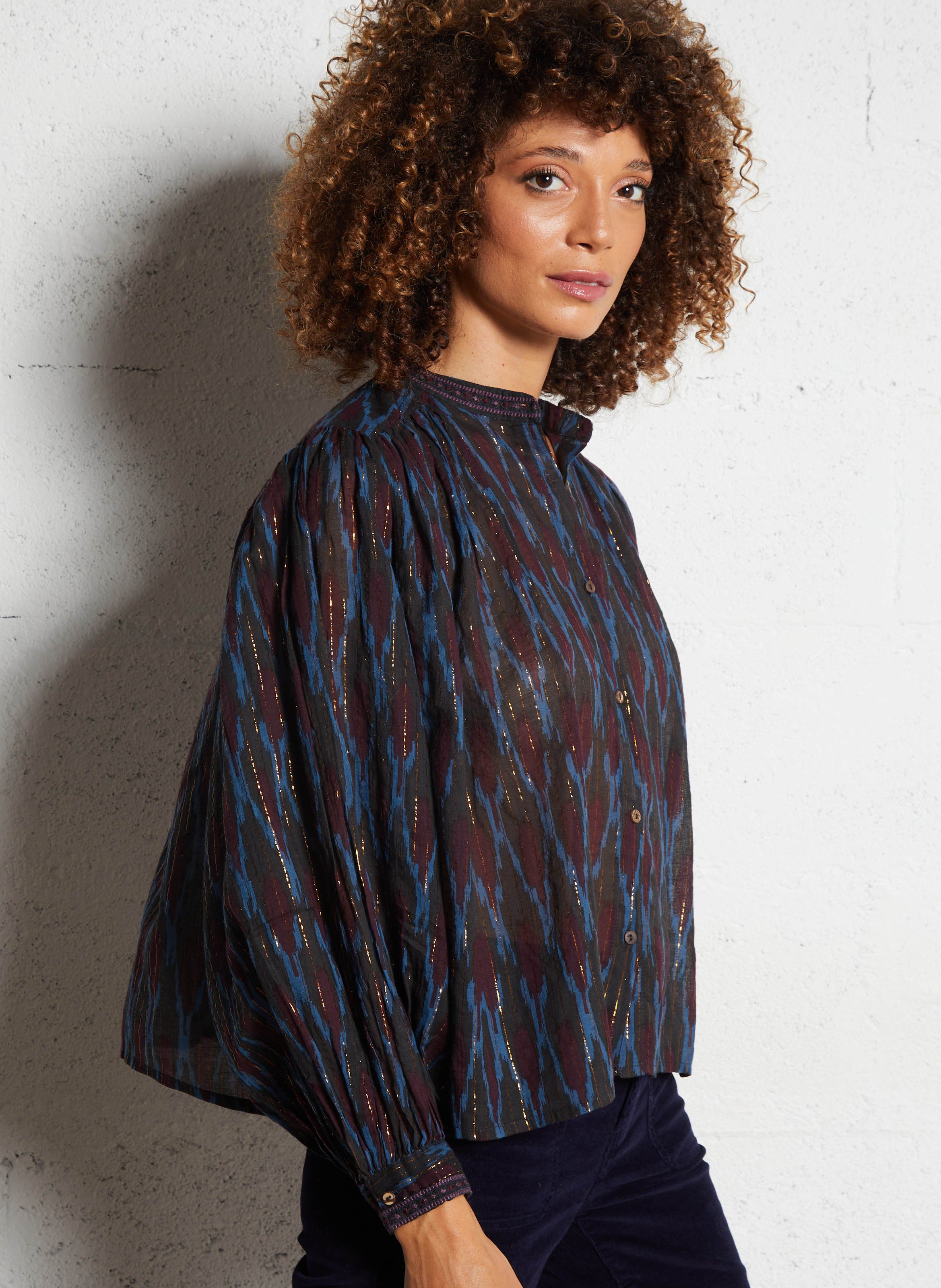 Round neck striped blouse in blended cotton MAISON HOTEL Blue