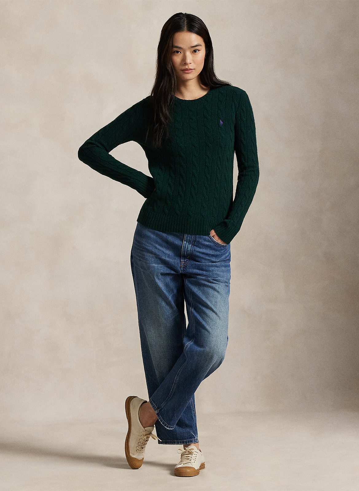 Pull col rond en laine et en cachemire mélangés  POLO RALPH LAUREN Vert