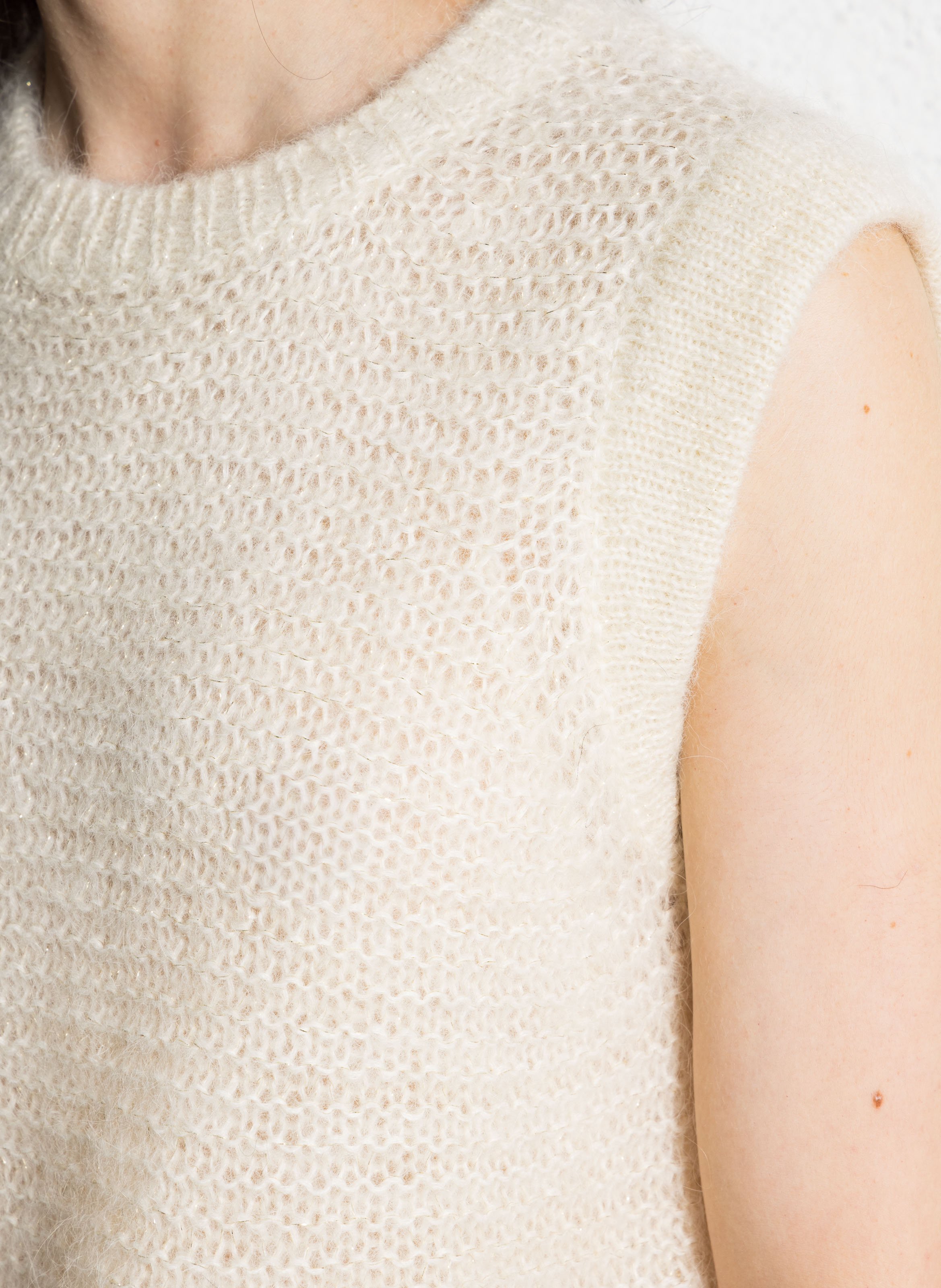 Pull sans manches col rond en maille métallisée SUD EXPRESS Blanc