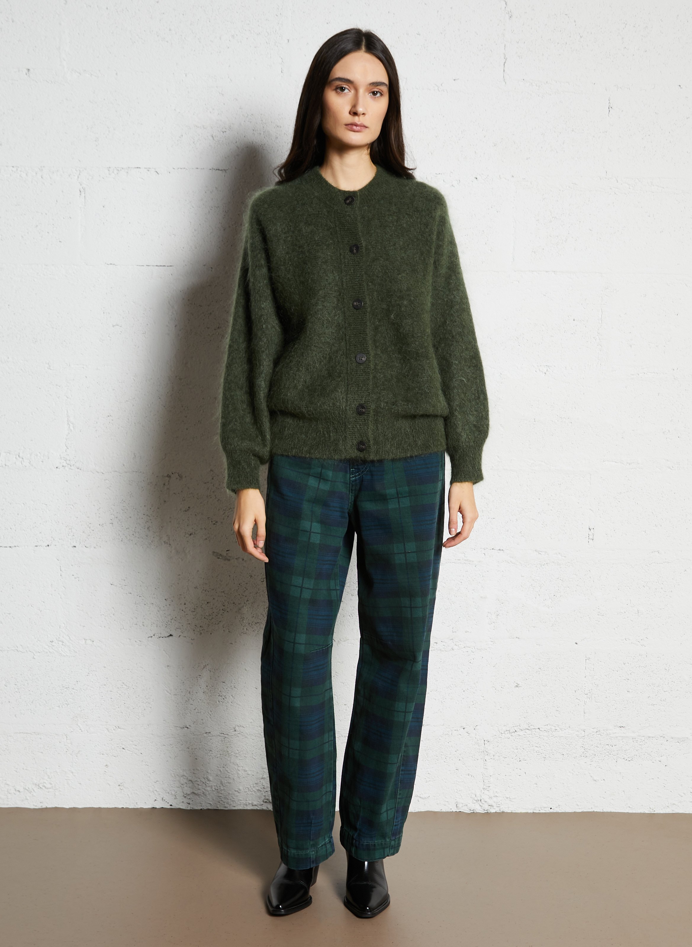 Round-neck mixed-knit cardigan MAISON 123 Green