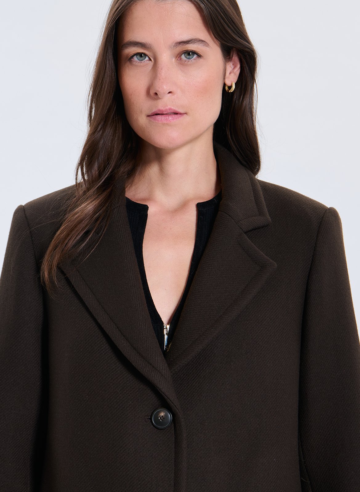 Manteau long droit en laine mélangée ZAPA Marron