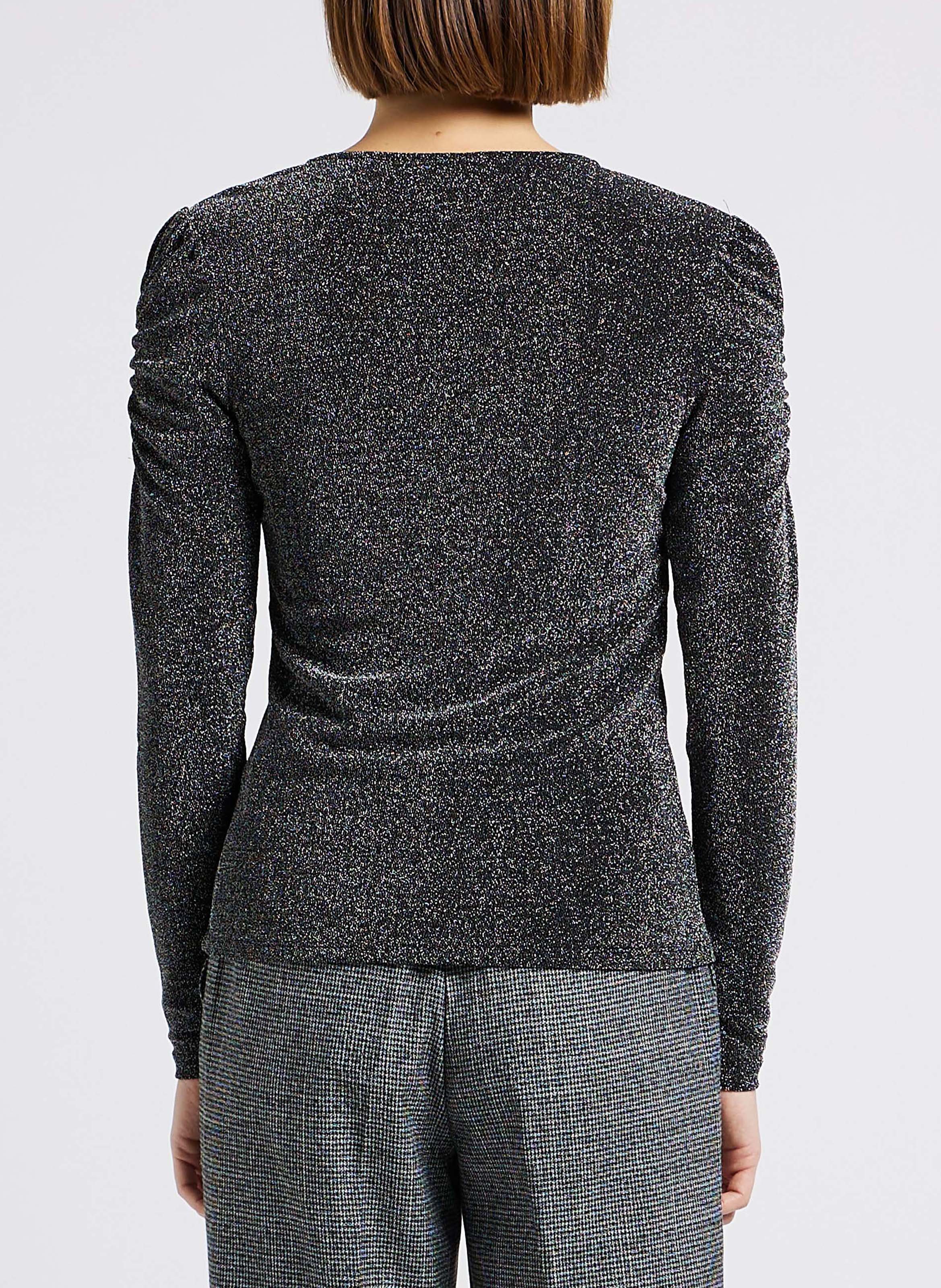 Top droit encolure V effet métallisé VILA Noir