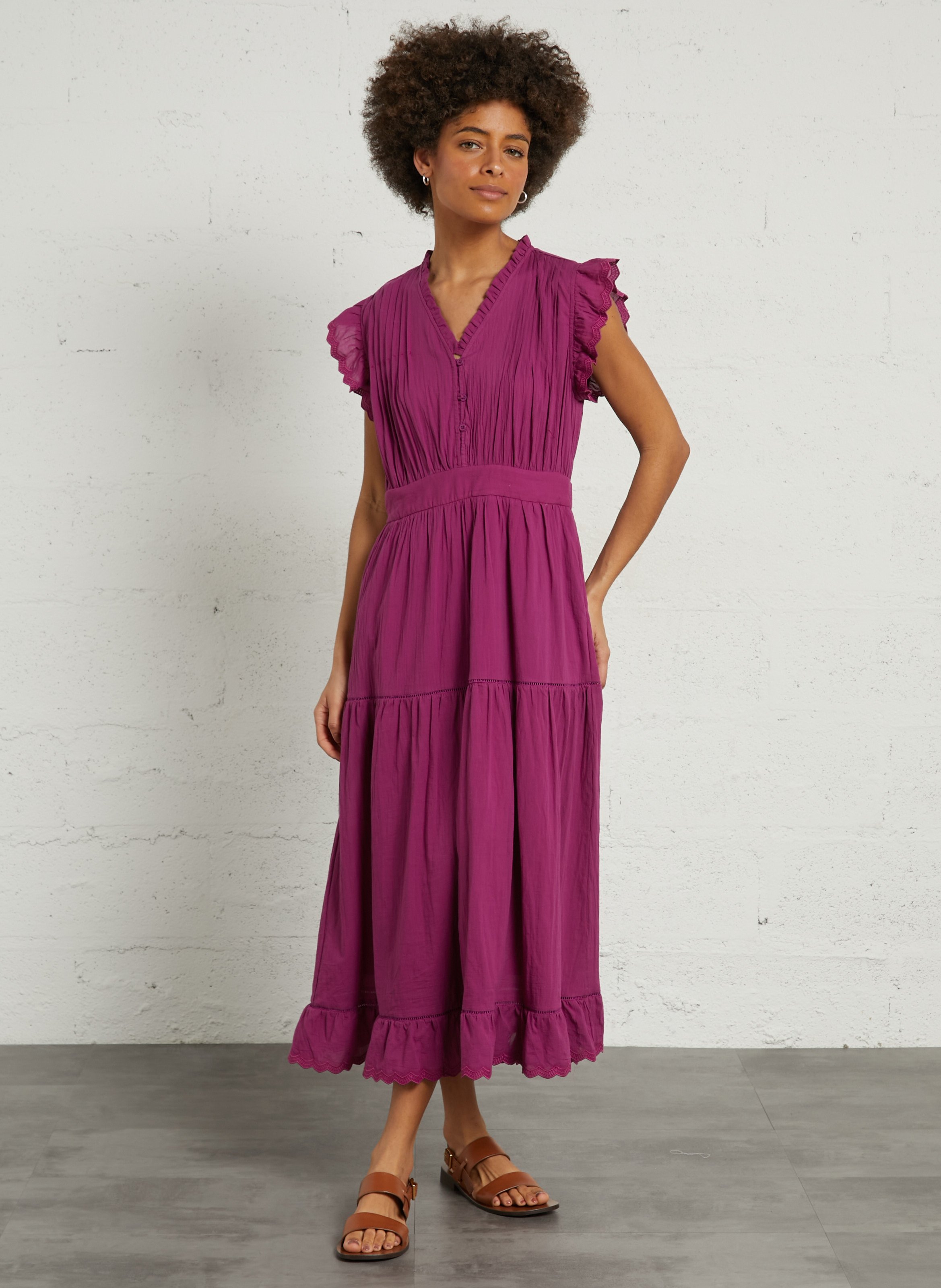 Robe longue col V en coton  SEE U SOON Violet