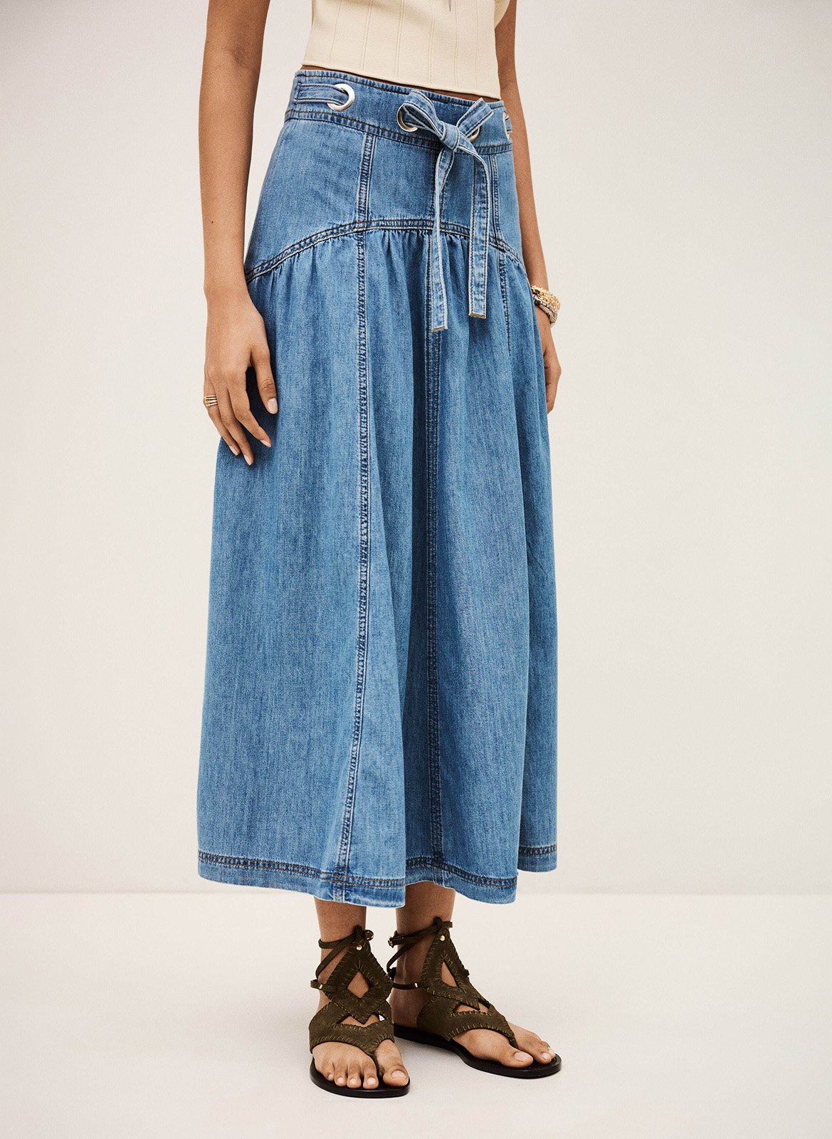 Jupe évasée taille haute en denim BA&SH Bleu