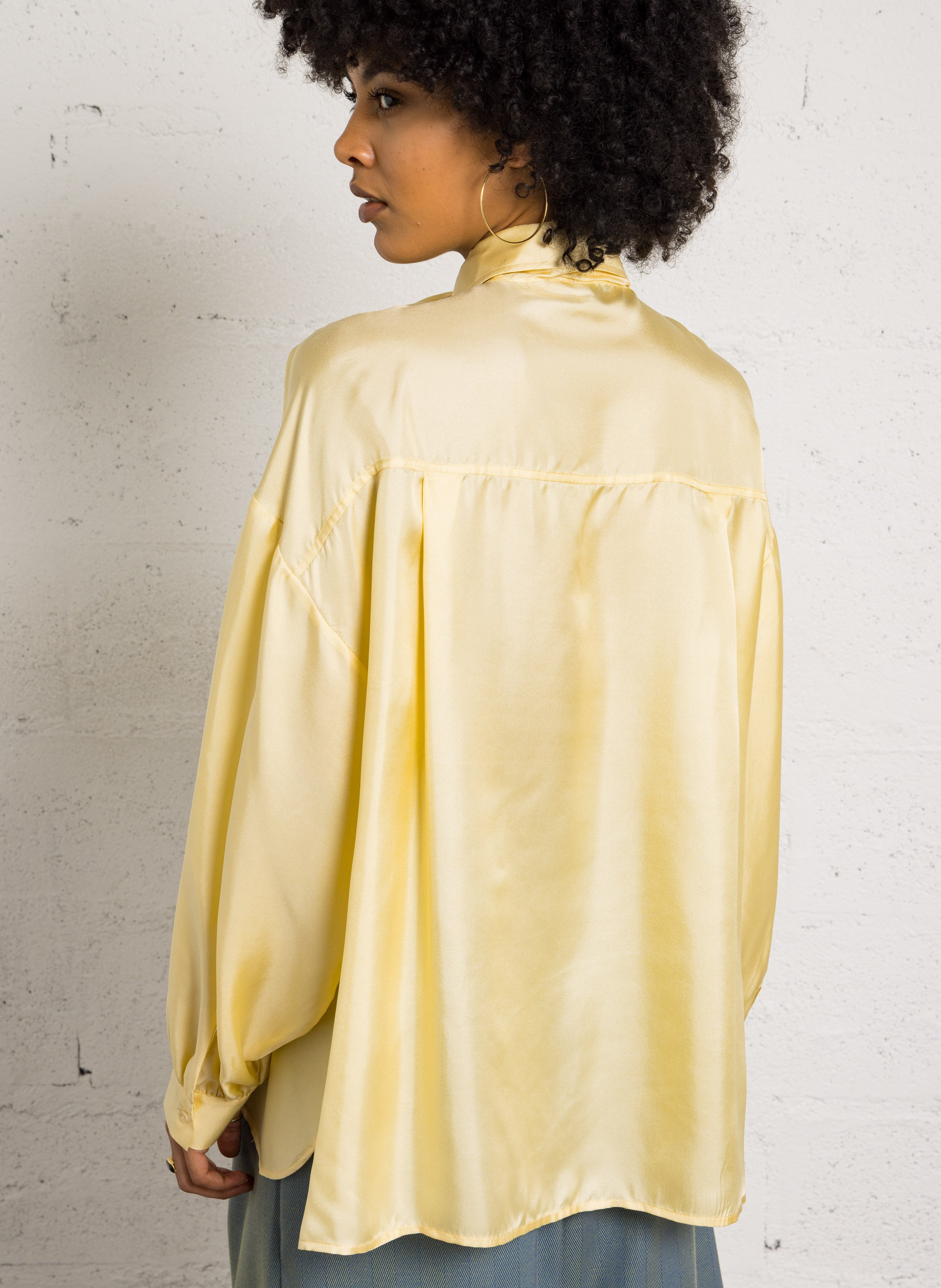 Oversized silk belted shirt STELLA NOVA Yellow