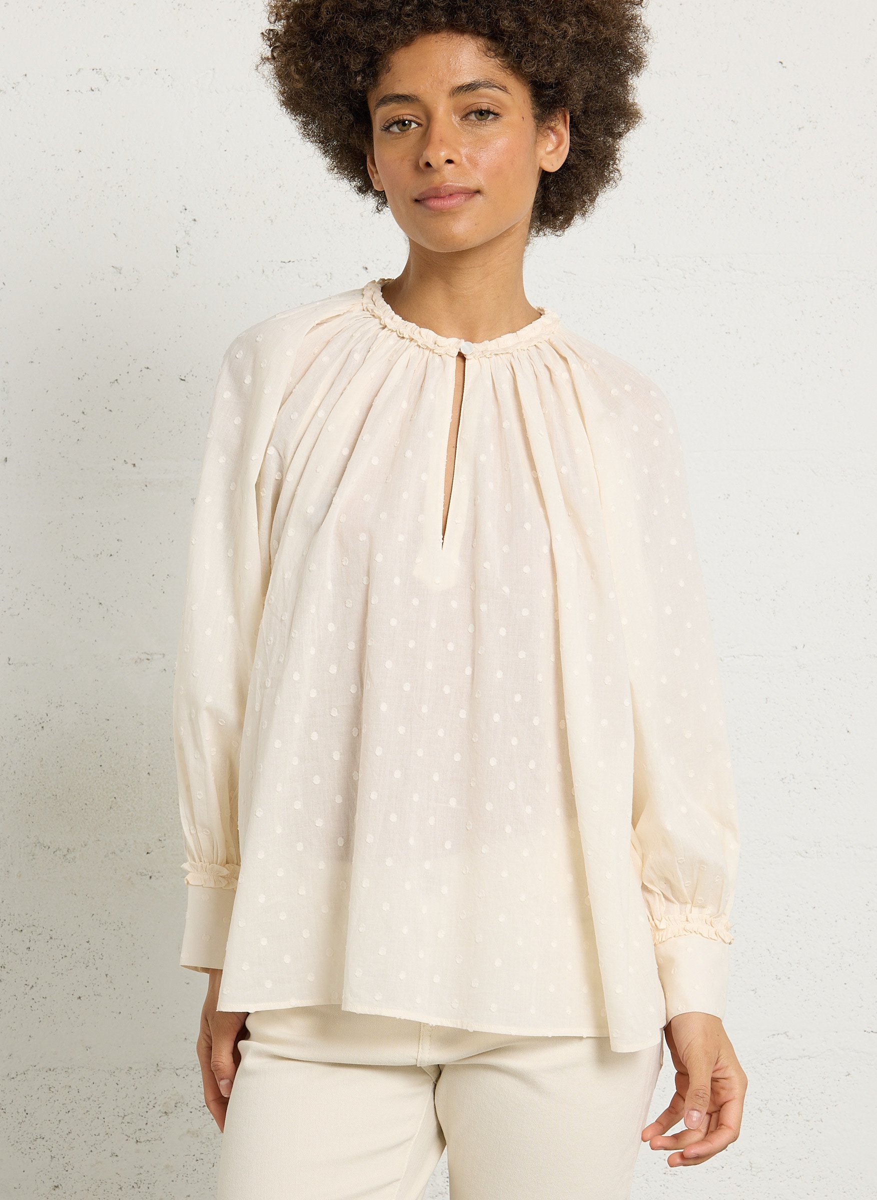 Blouse oversize col rond en coton  BELLEPIECE Beige