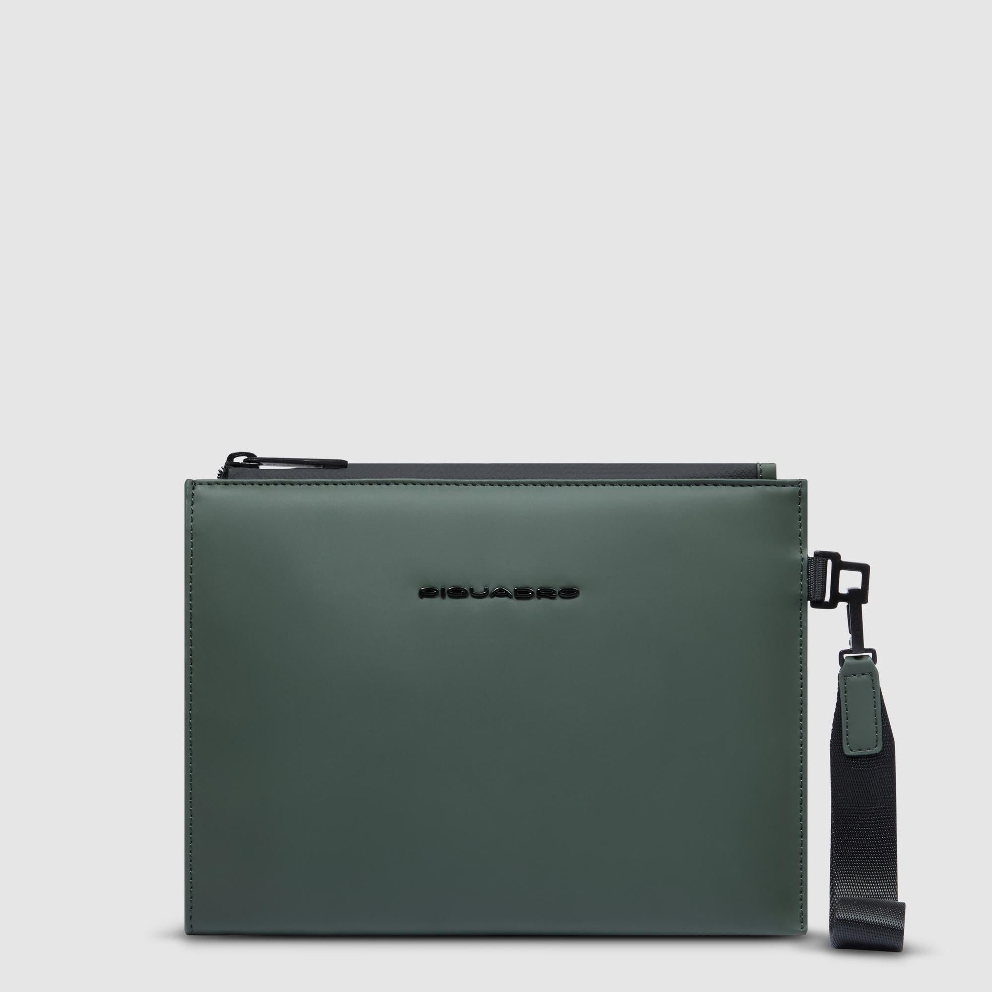 Water-repellent canvas clutch with removable handle PIQUADRO Green
