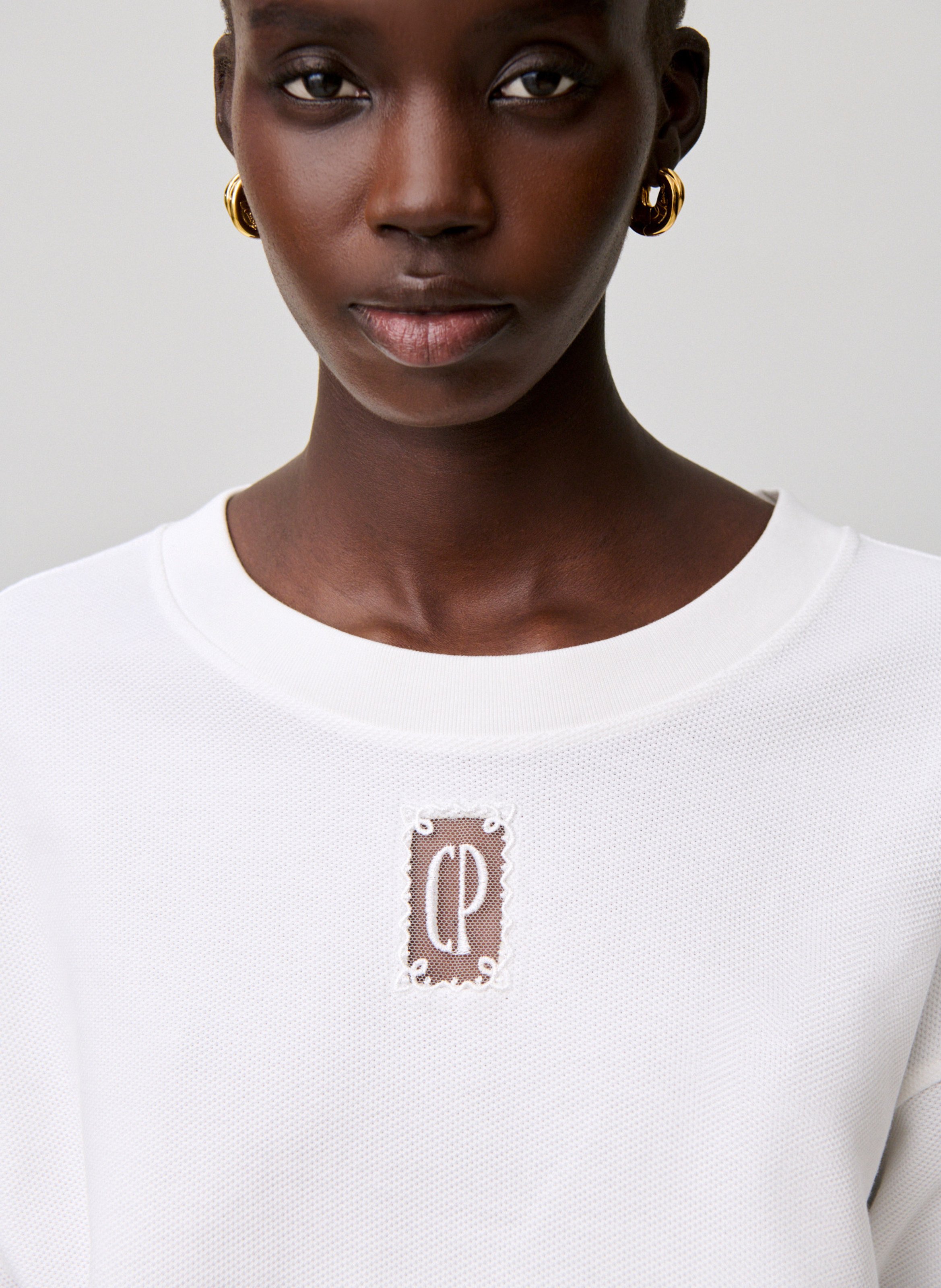 Sweatshirt van piqué katoen CLAUDIE PIERLOT Beige