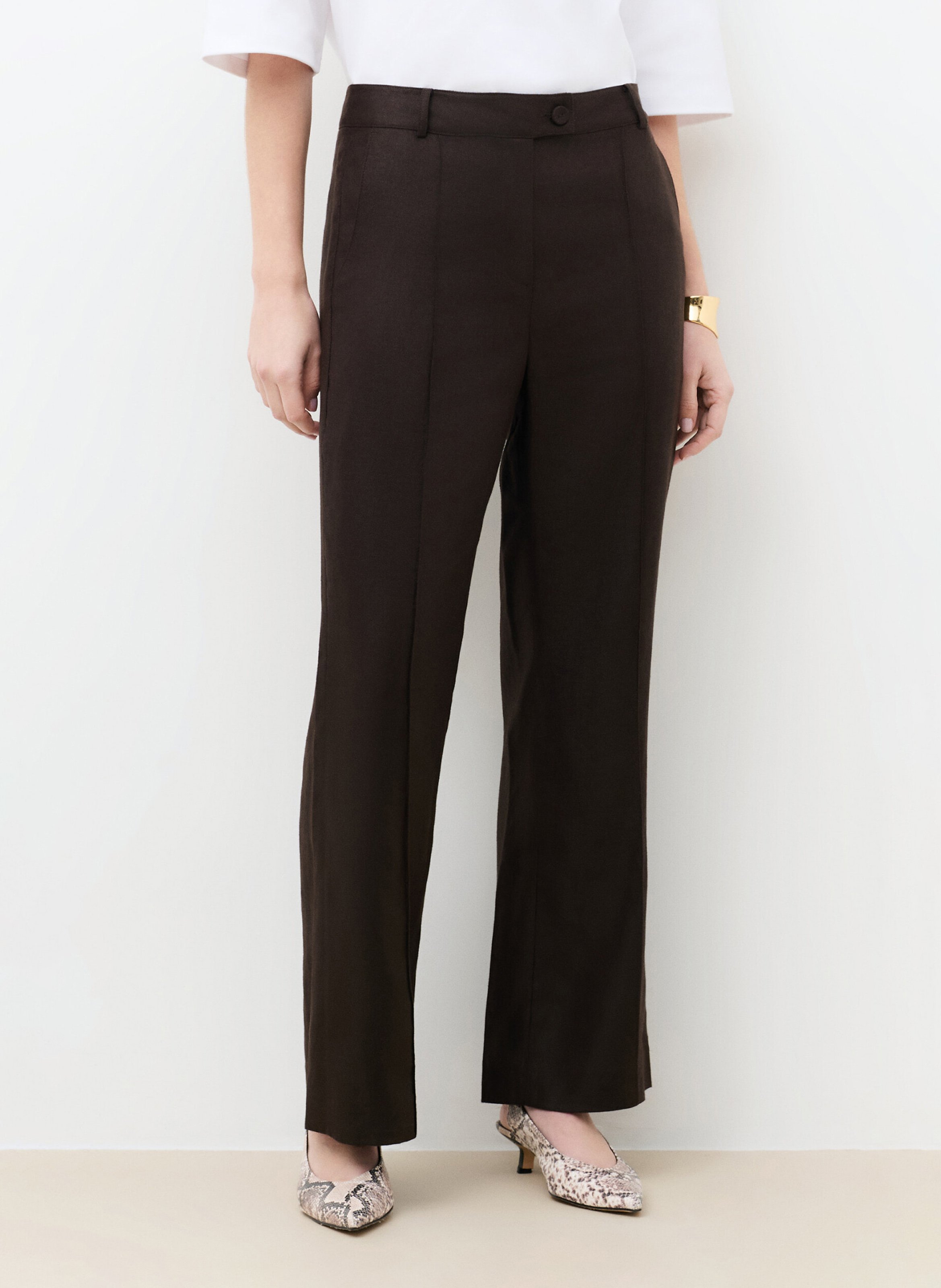 High-waisted bootcut linen pants CAROLL Brown