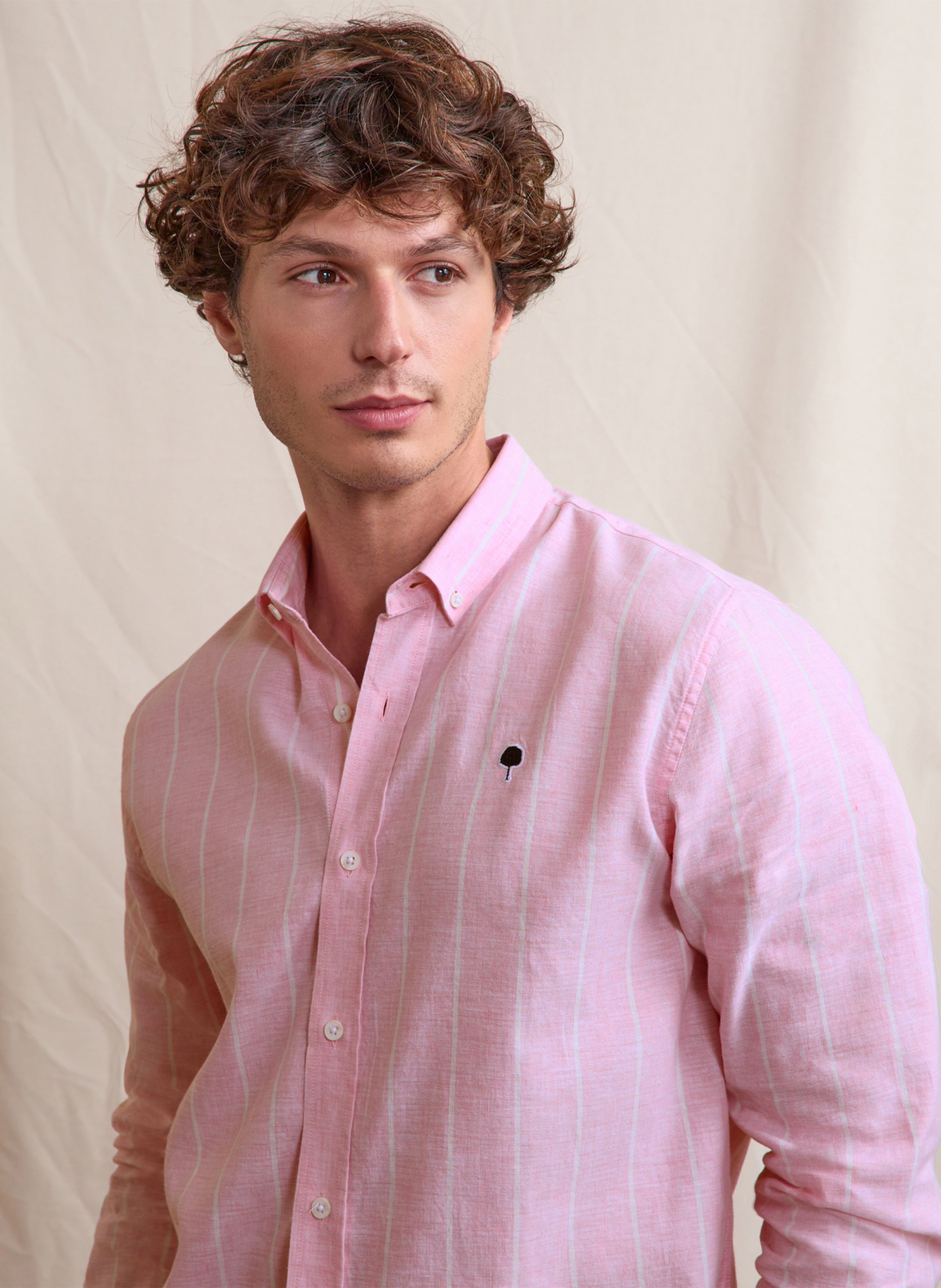 Gerade gestreiftes Hemd aus Baumwolle und Leinen FAGUO Rosa