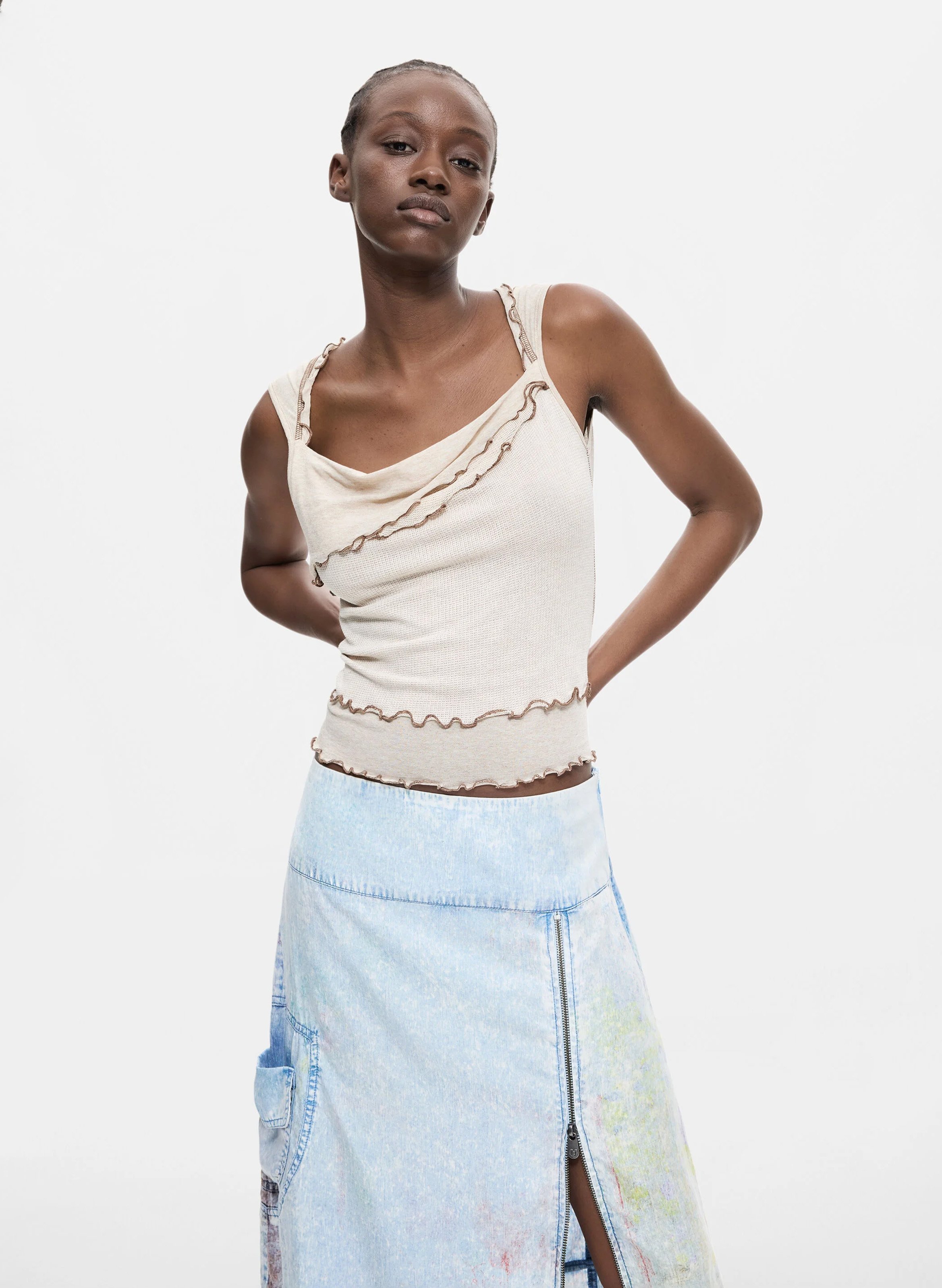 Jupe midi en denim DESIGUAL Bleu