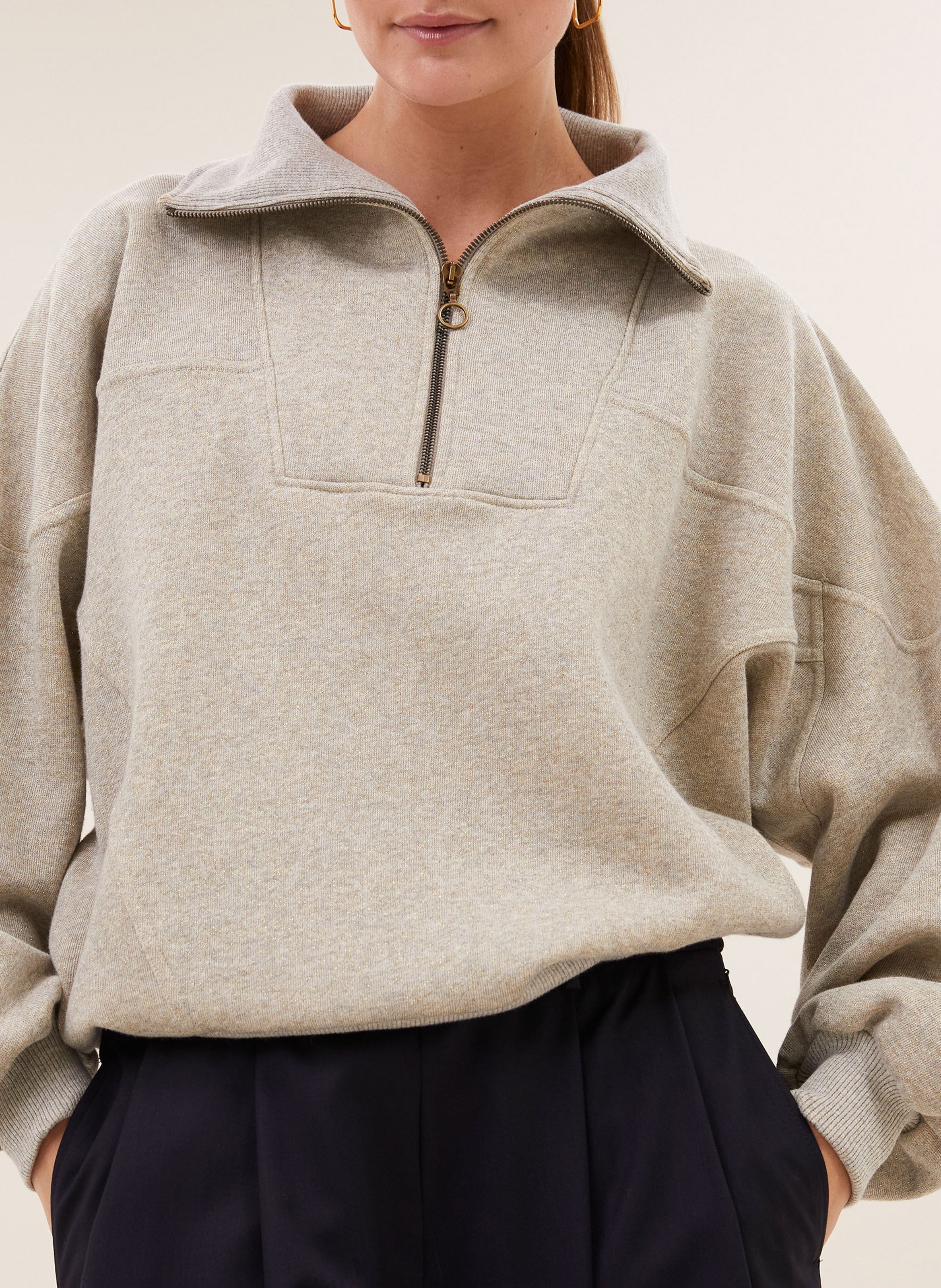 Sweat col montant zippé uni BY BAR Doré