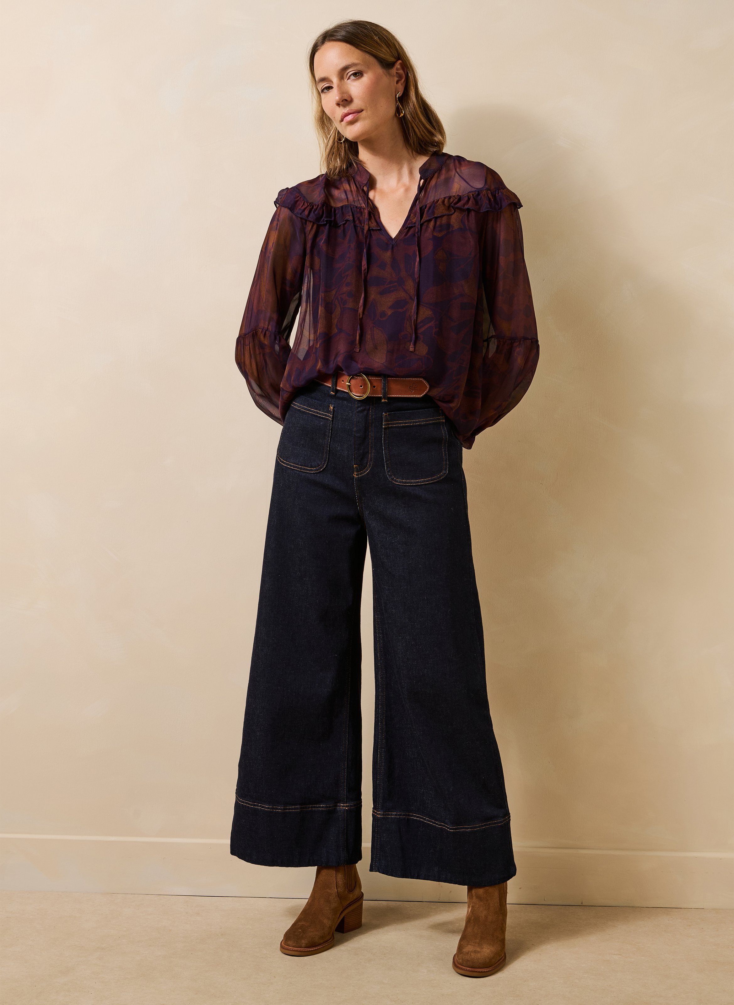 Blouse met Tunesische kraag, bedrukt met volants. LA FEE MARABOUTEE Veelkleurig