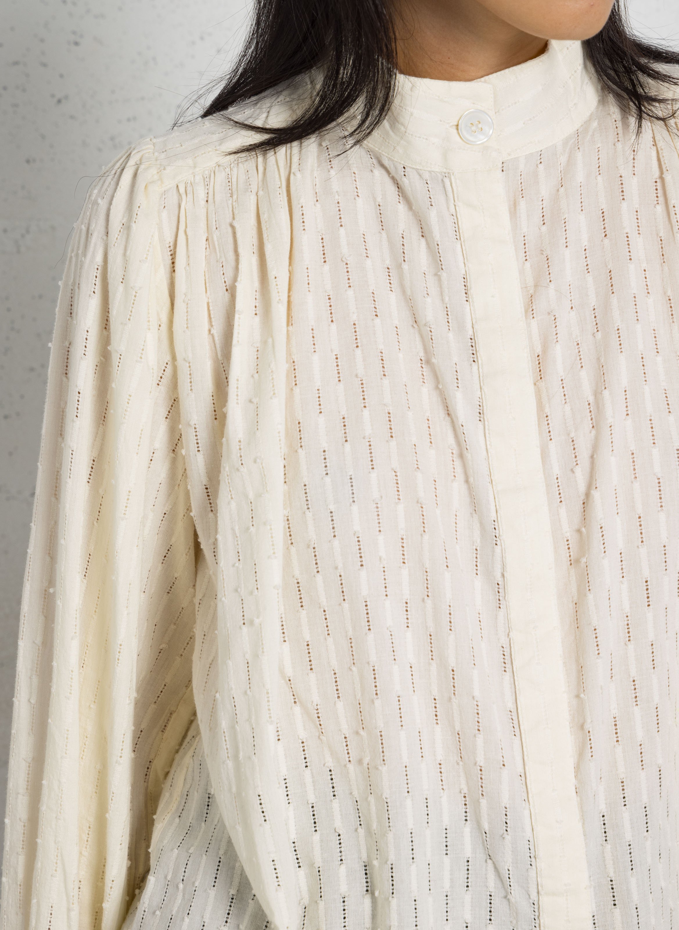 Straight high-neck cotton blouse BELLEPIECE Beige
