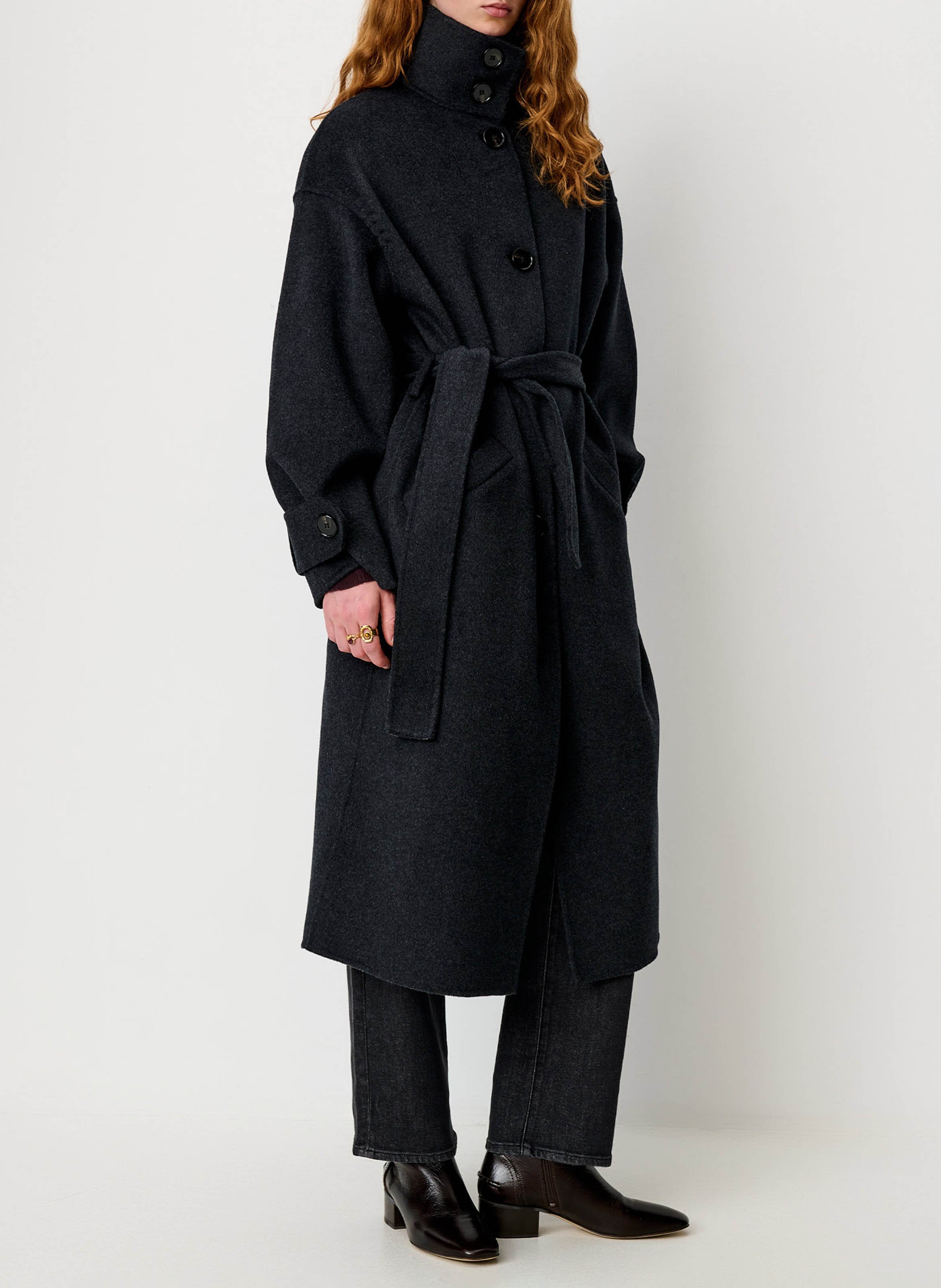 Wool-blend long belted coat SESSUN Grey