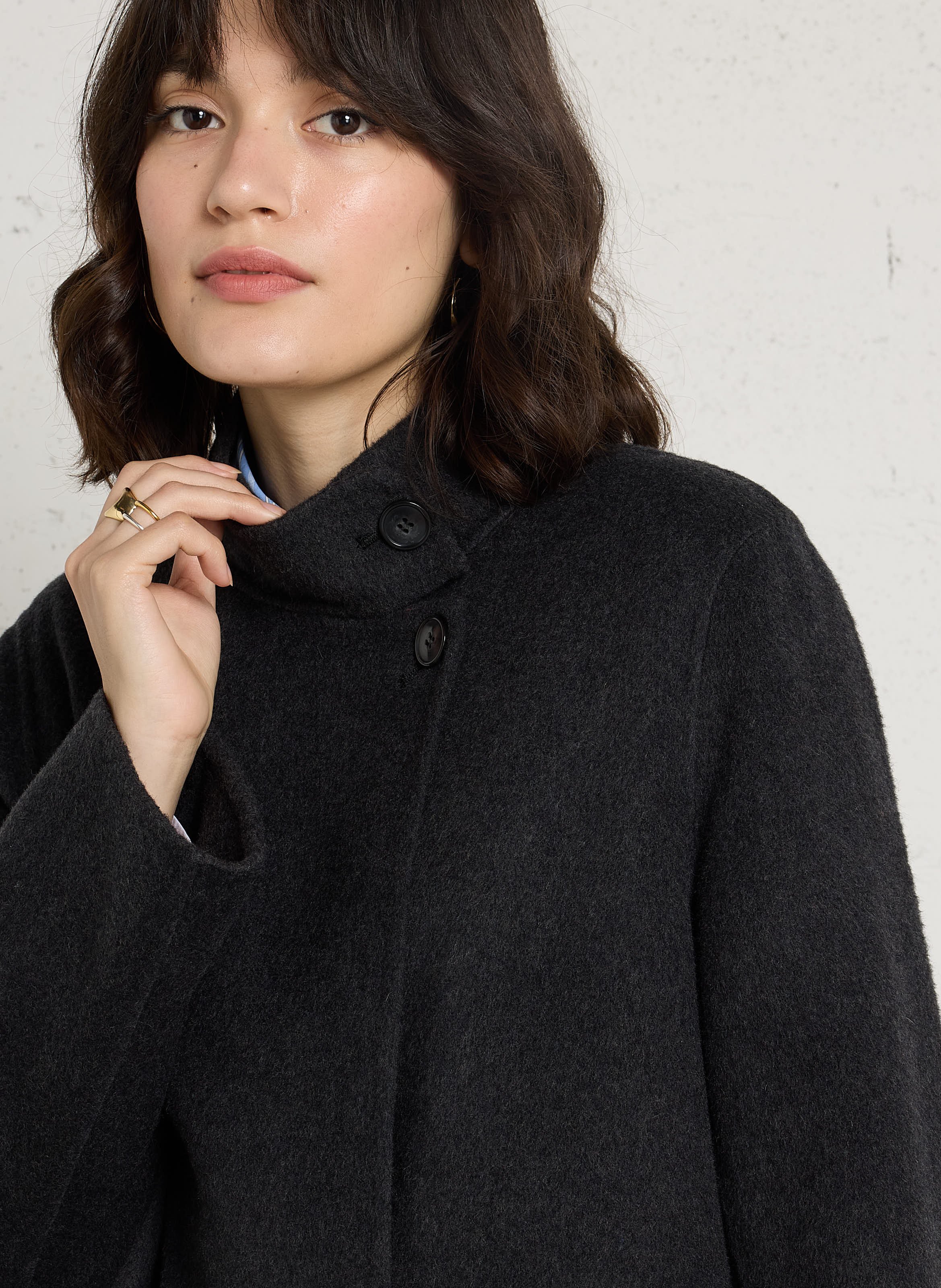 Manteau long oversize en laine mélangée DES PETITS HAUTS Gris