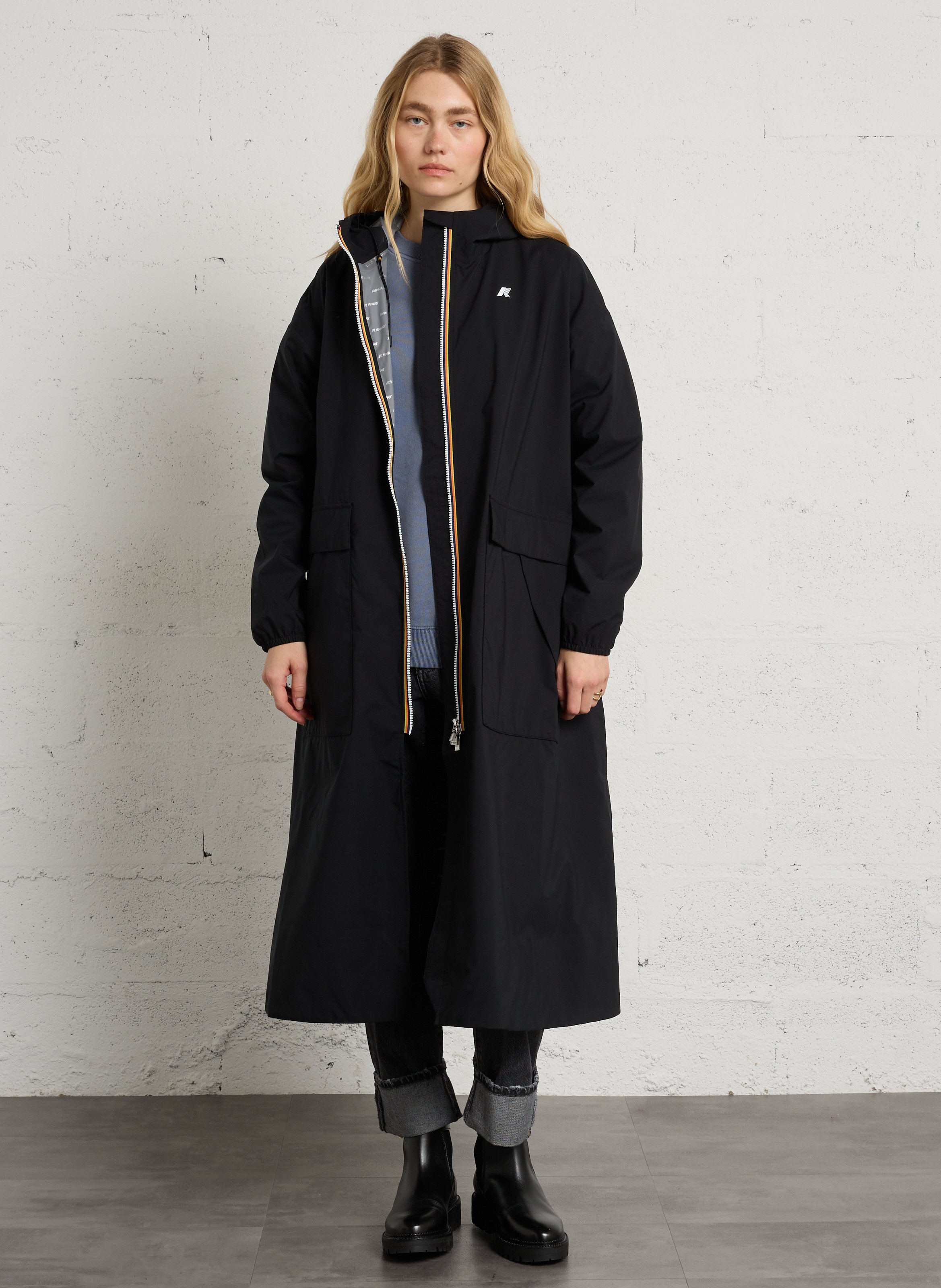 Langer Oversize-Parka mit Kapuze K-WAY Schwarz