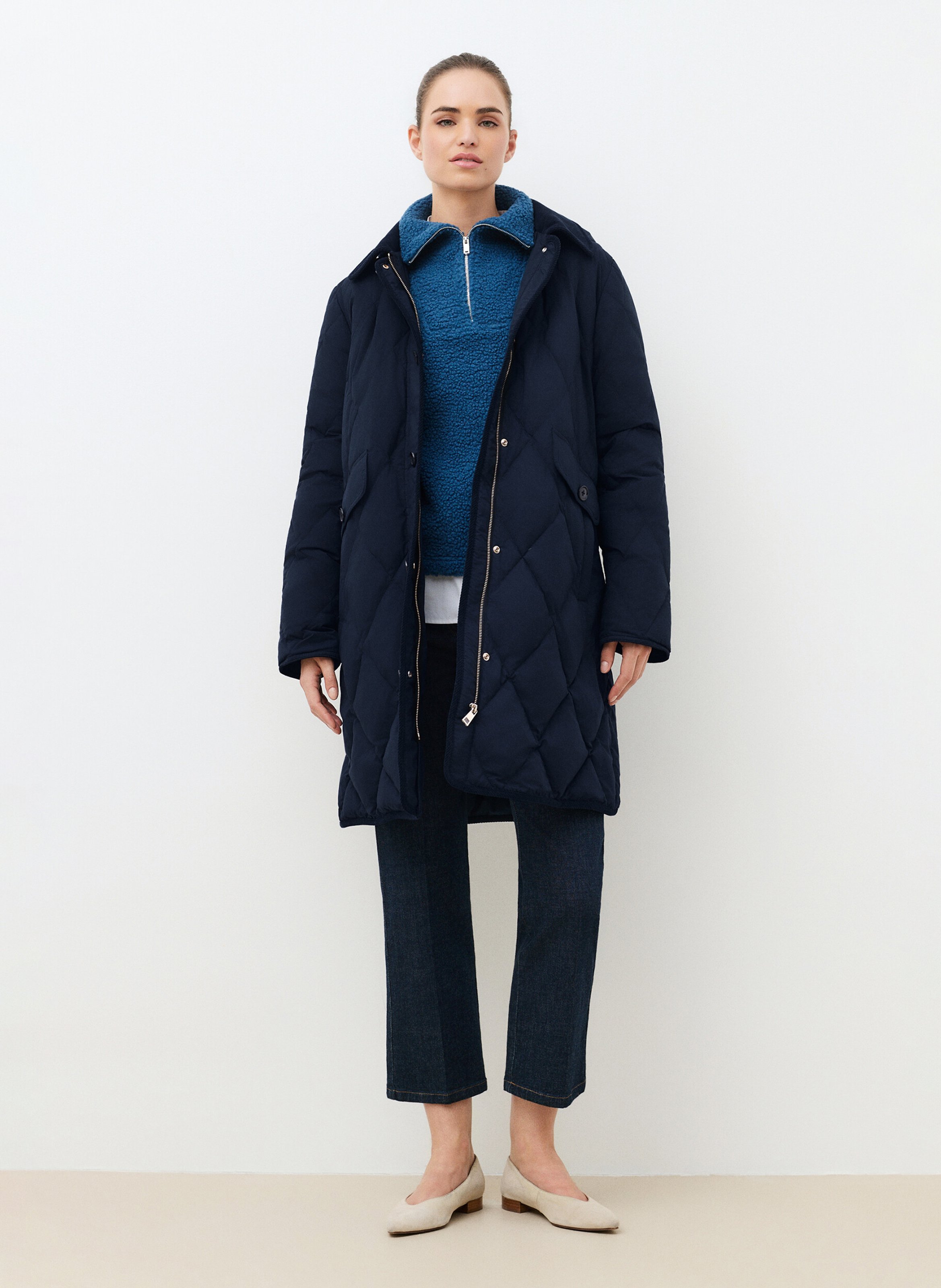 Manteau long matelassé à capuche CAROLL Bleu