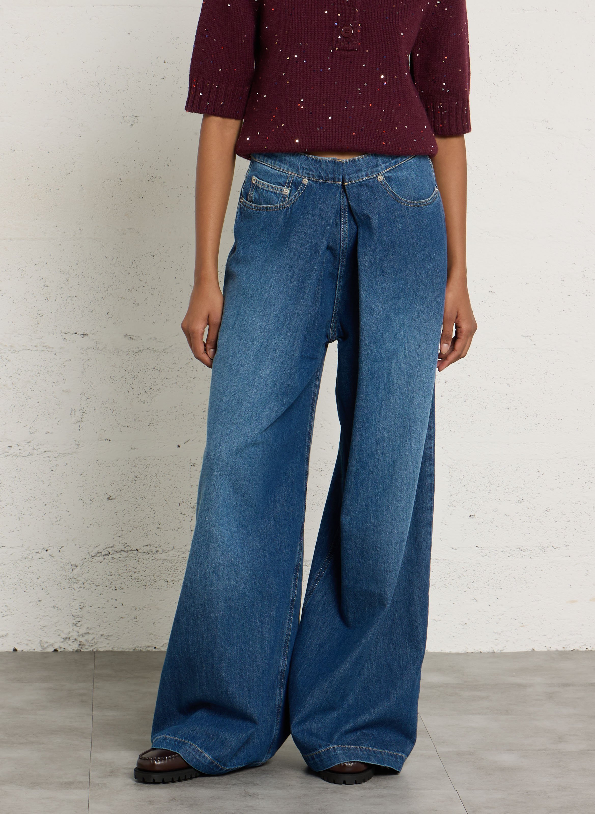 Weite Baumwolljeans mit Falten BERENICE Blau
