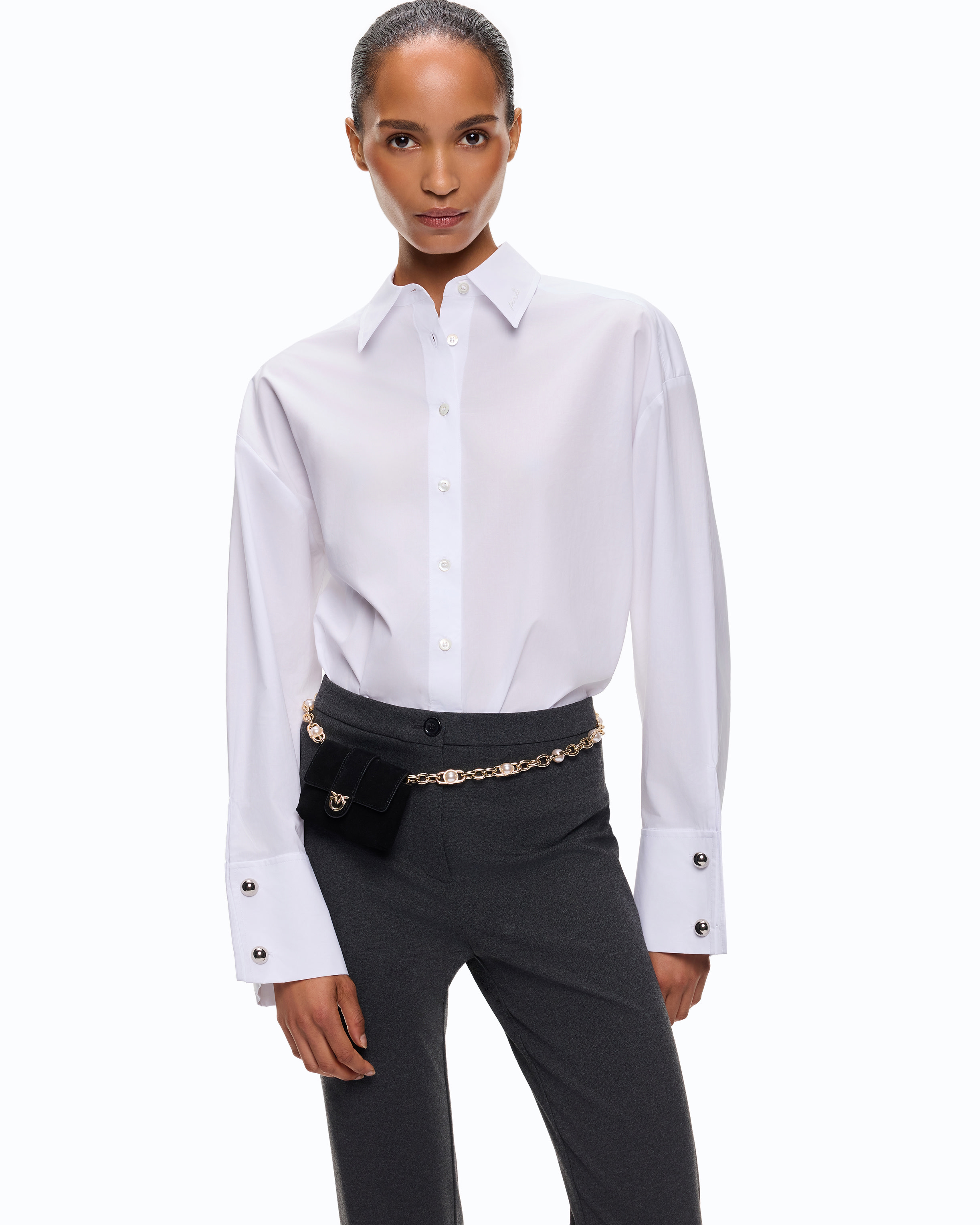 Chemise en popeline avec poignets bijou PINKO Blanc