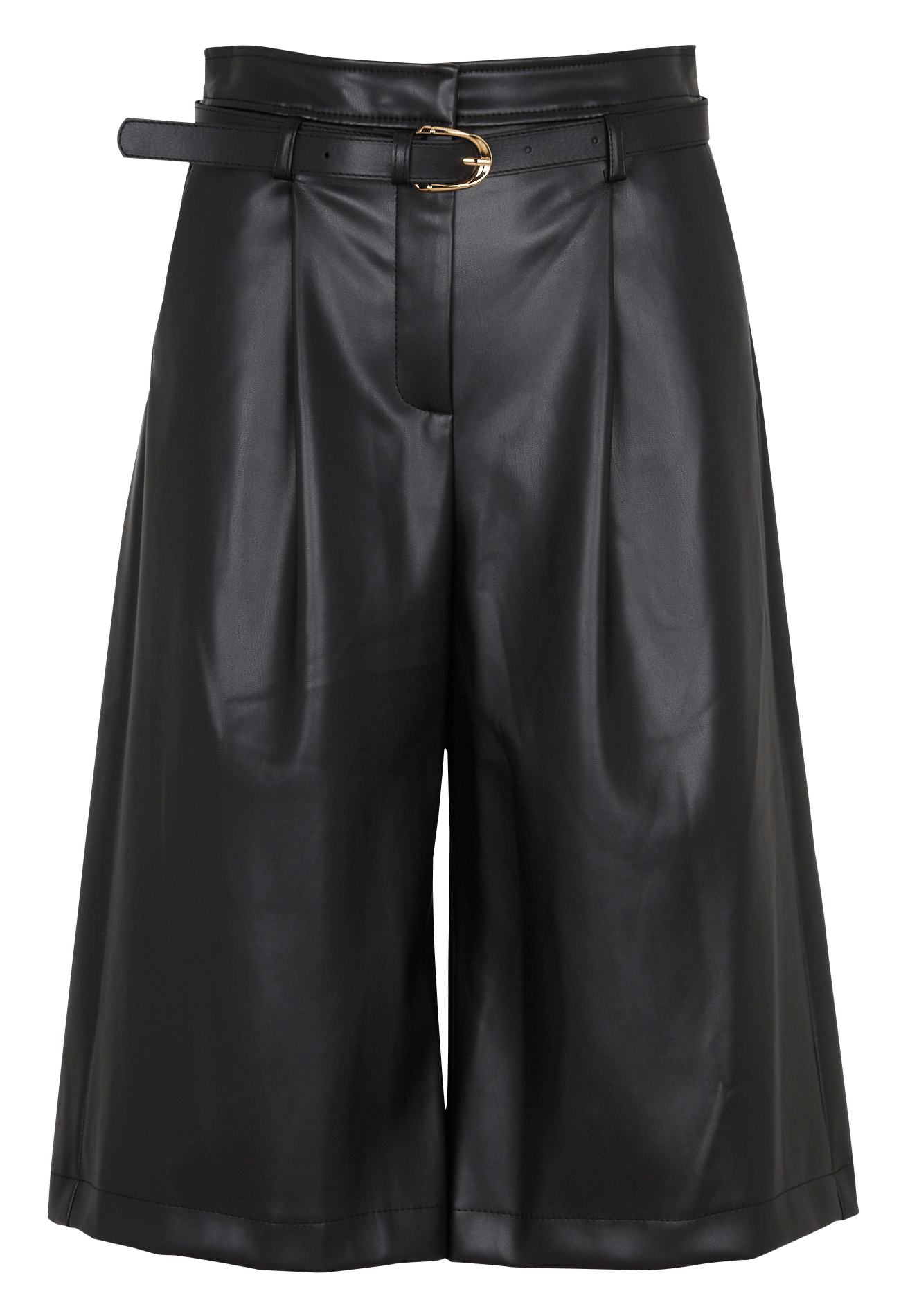 Wide straight faux-leather Bermuda shorts with belt IMPERIAL Black