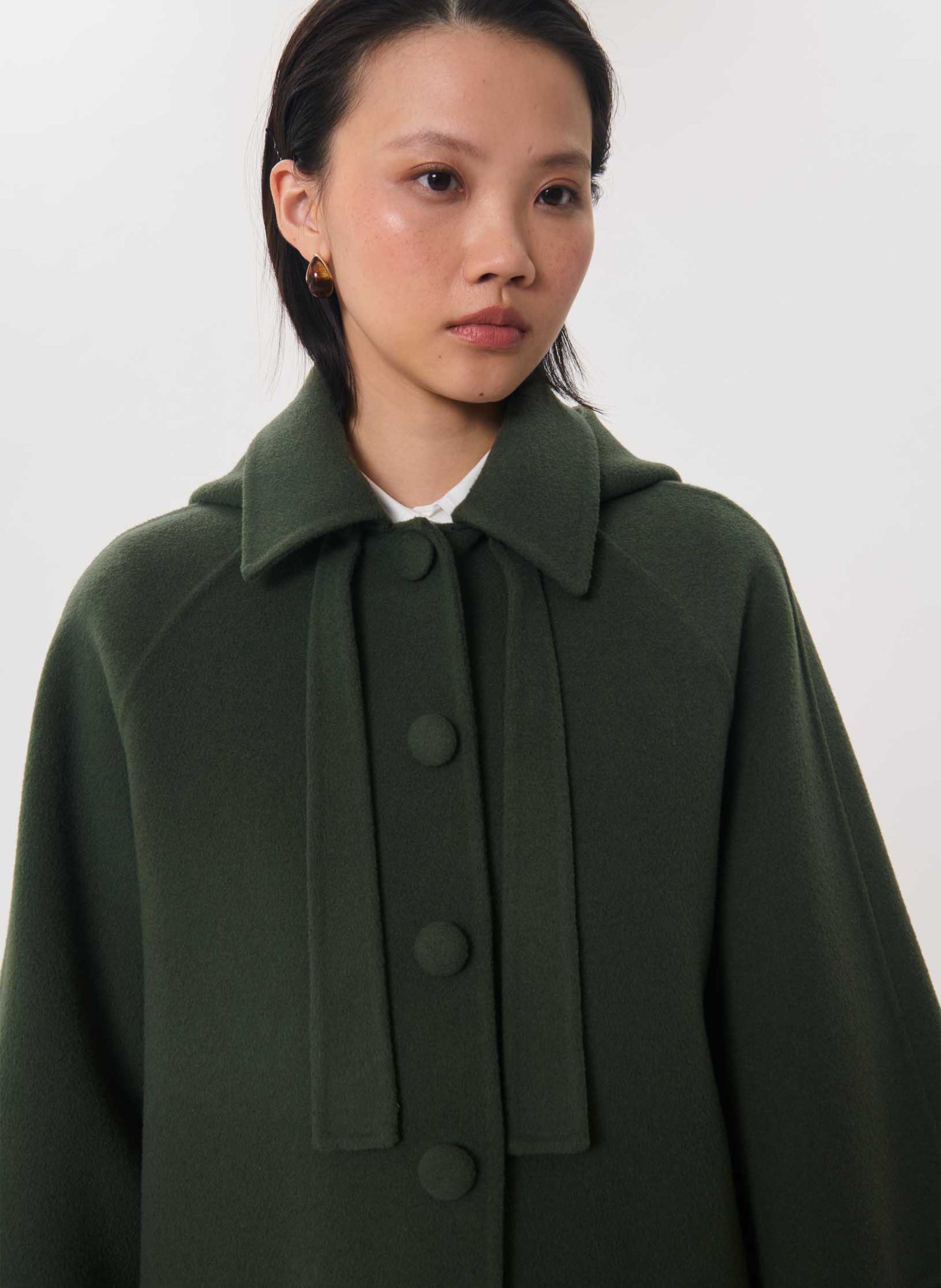 Manteau long ample uni en laine mélangée TARA JARMON Vert