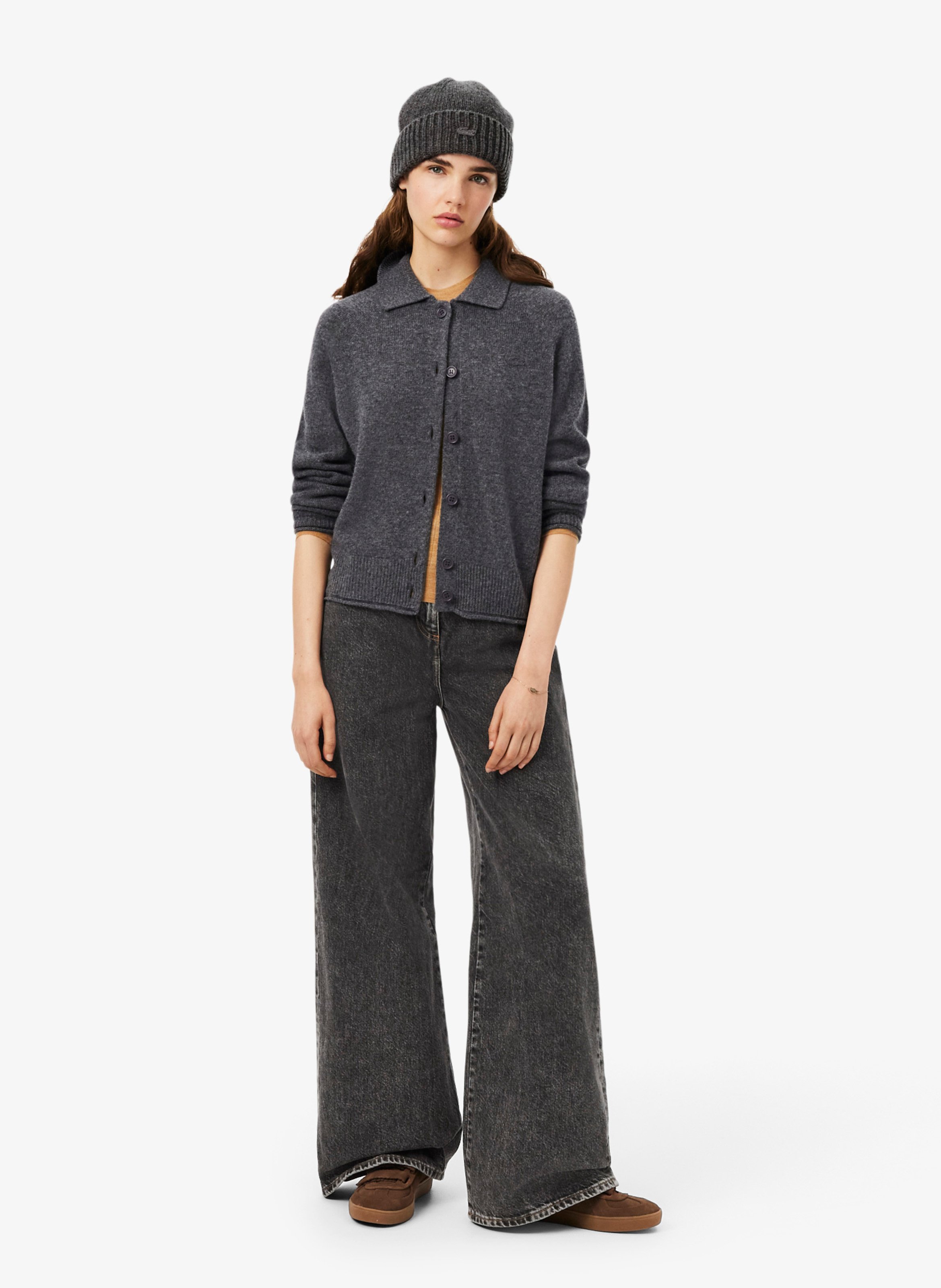 Cardigan col classique en laine LACOSTE Gris