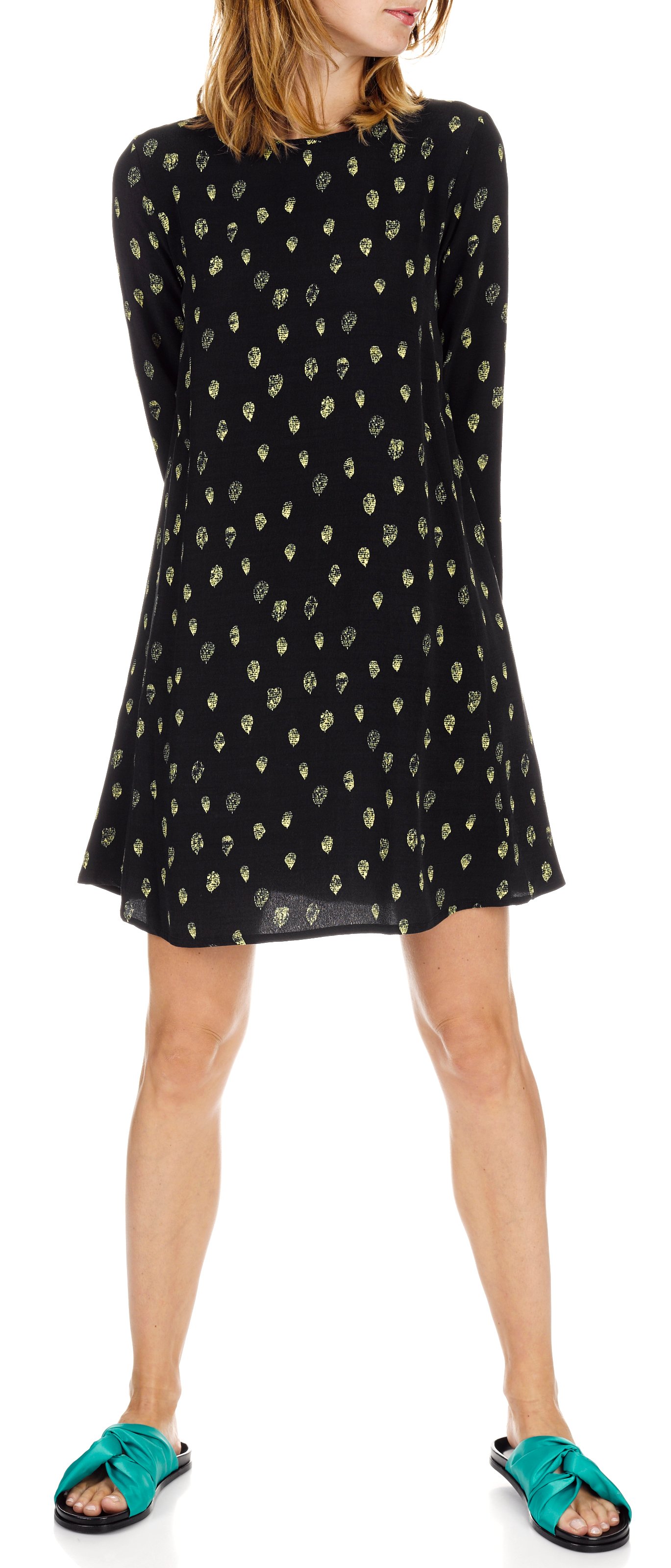 Robe courte trapèze en crêpe imprimé ATTIC AND BARN Noir